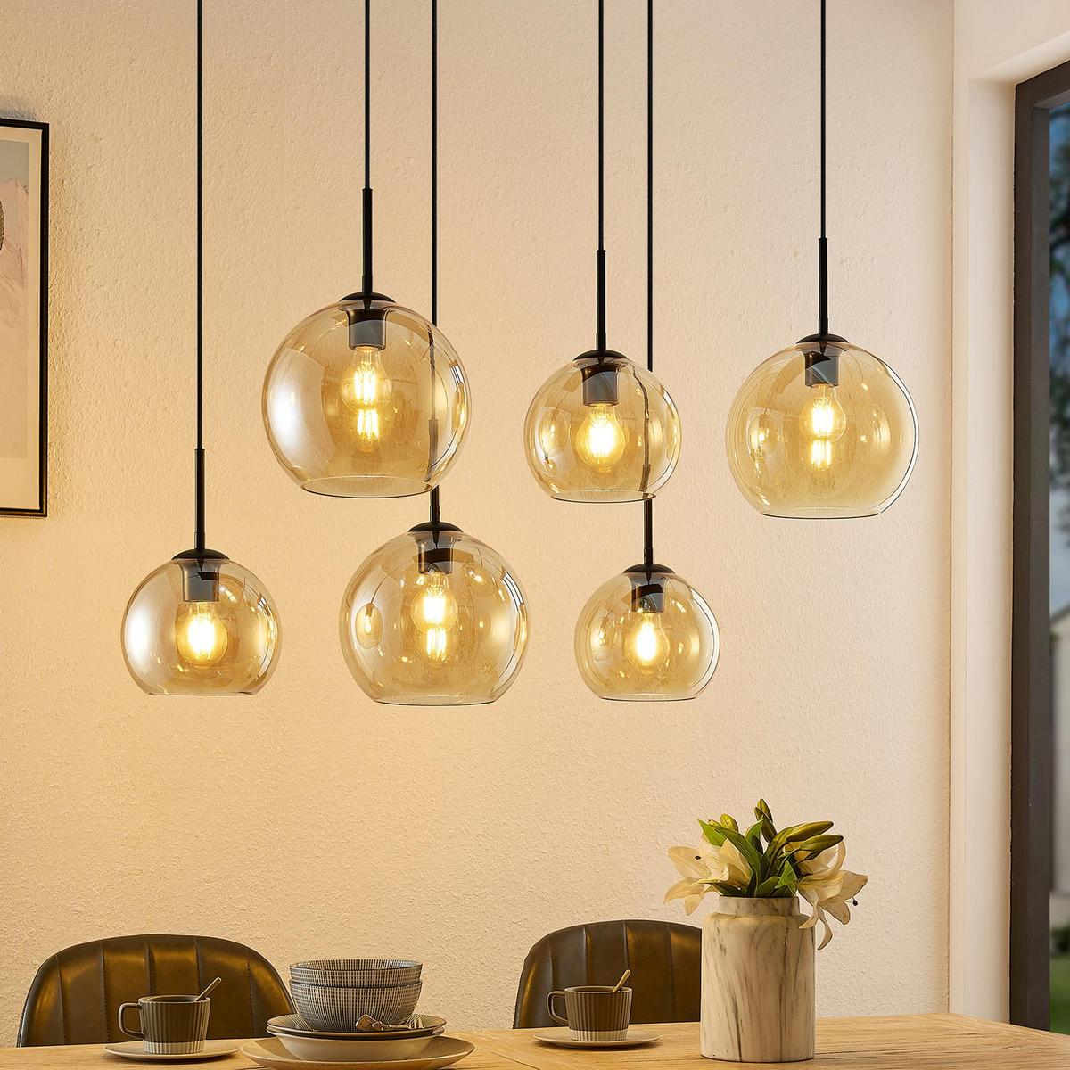 LAMPA WISZĄCA AMELIE *SBN* - kolor bursztynowy, Basics, metal/szkło (97,5/42,5/150cm) - Novel