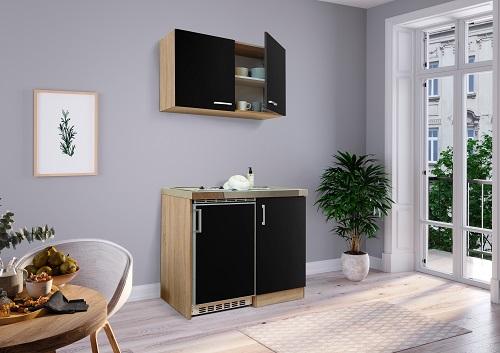 Miniküche Schwarz/Eiche Sonoma m. Geräten B: ca. 100cm - Edelstahlfarben/Schwarz, MODERN, Holzwerkstoff/Kunststoff (100cm) - Respekta