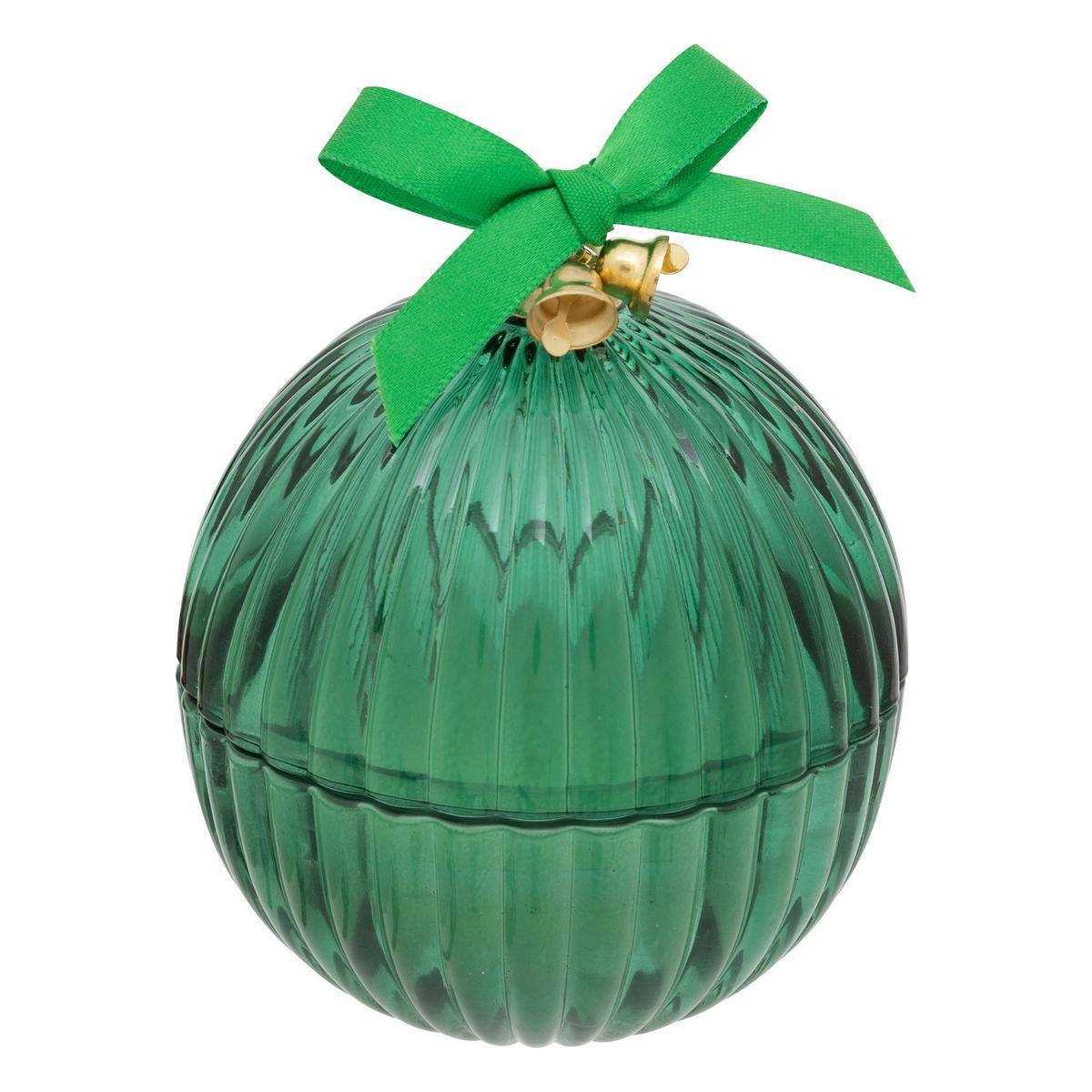 Lumânare în pahar de sticlă Ball, cca. 50 g - verde închis/alb, Modern, sticlă/materiale naturale (7,9/8,6cm)
