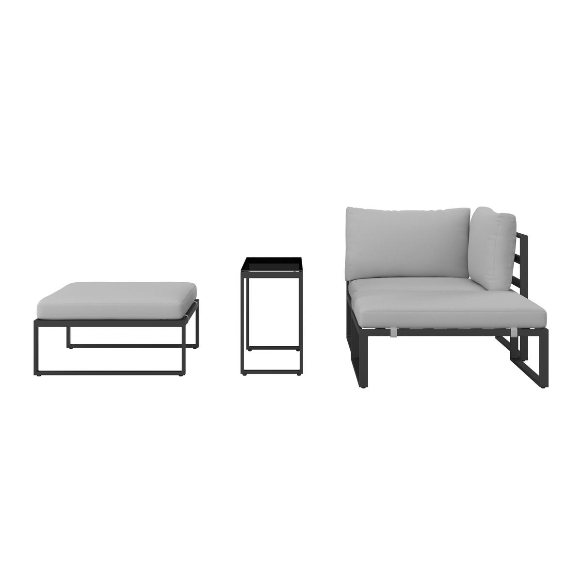 Loungegarnitur Valentina Hellgrau Metall/Textil/Glas - Hellgrau/Schwarz, Modern, Glas/Textil (90/65/74cm) - Bessagi Garden