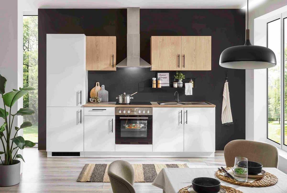 Konyhablokk Gépek Nélkül Hamburg Z 270 White - tölgyfa színű/fekete, Trend, faalapú anyag/fém (270/200/60cm)