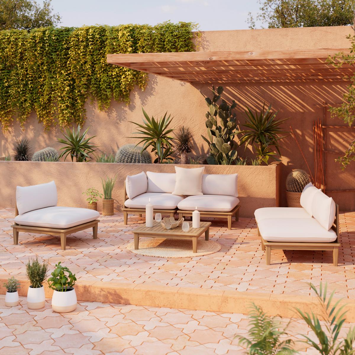 Loungegarnitur Chris Akazie/Beige Echtholz - Beige/Akaziefarben, MODERN, Holz (80/80/26cm) - Mömax