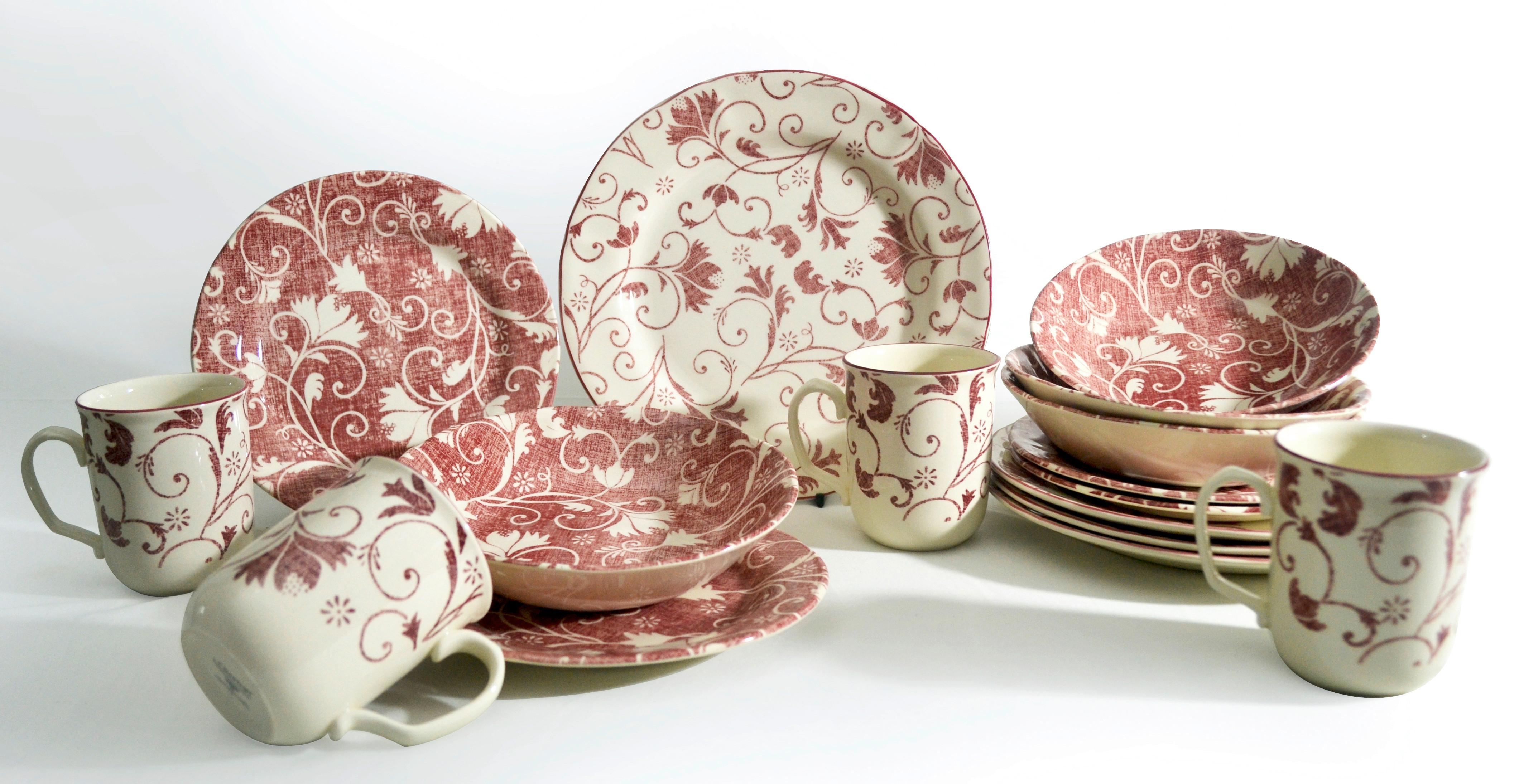 Kombinirani Servis Damask Pink, 16-Delni - večbarvno, keramika - Creatable
