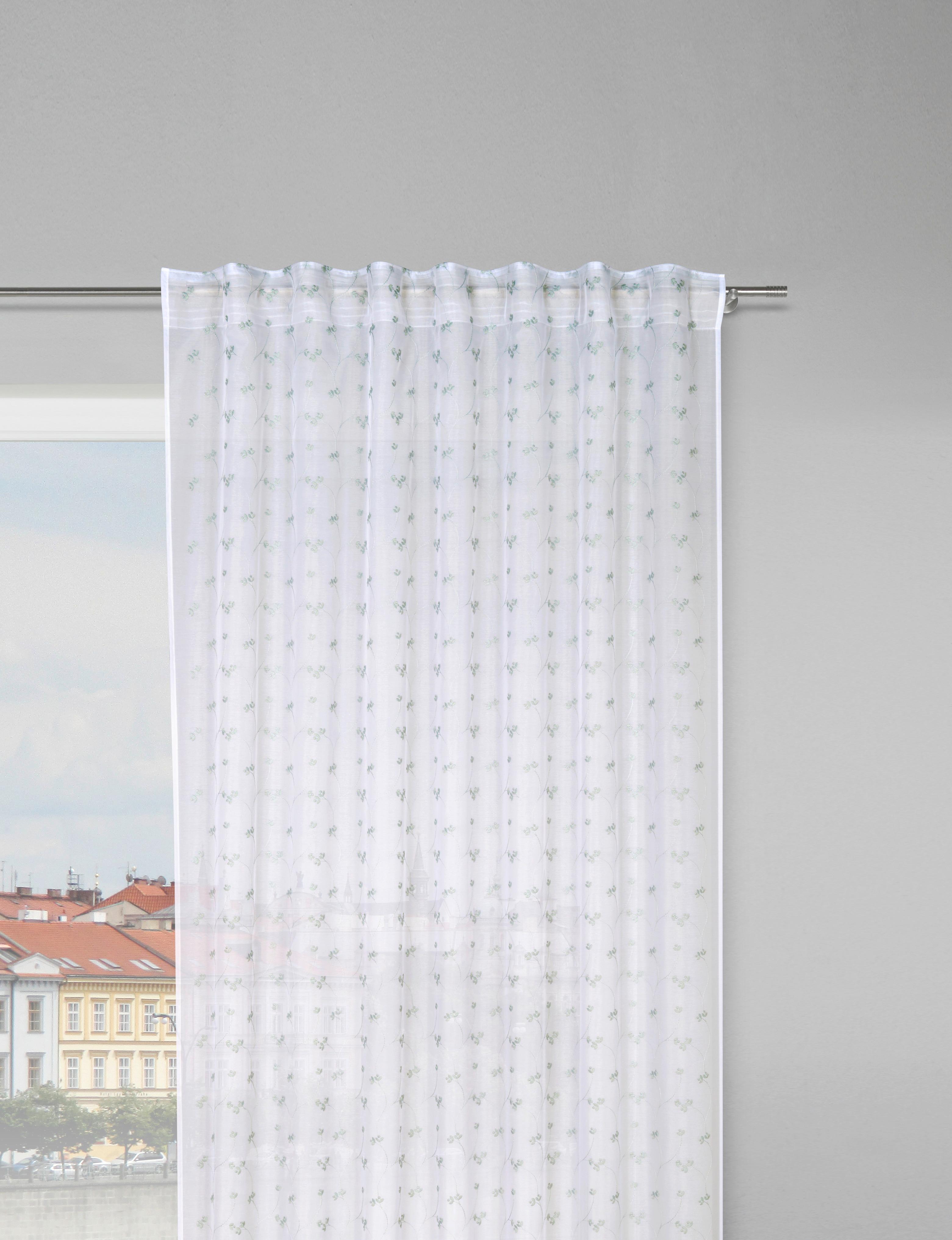 Fertigvorhang Stella Weiß/Grün ca. 140x245cm - Grün, ROMANTIK / LANDHAUS, Textil (140/245cm) - Mömax