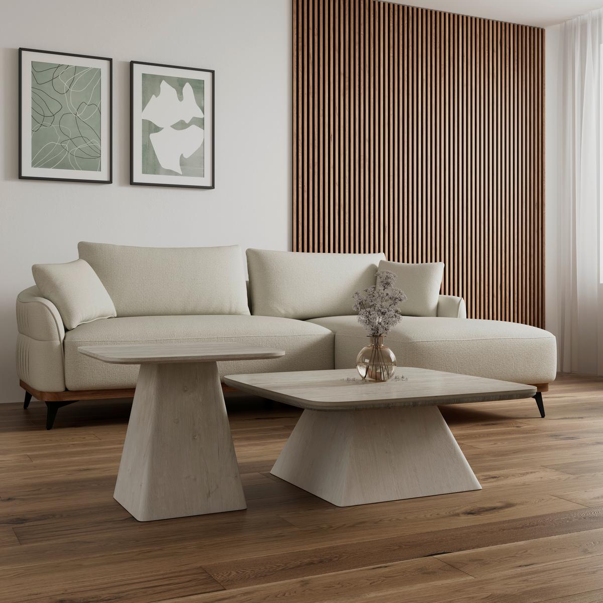 Couchtisch Thiago Creme 2-er Set MDF/Stein - Creme, MODERN, Holzwerkstoff/Stein - Bessagi Home