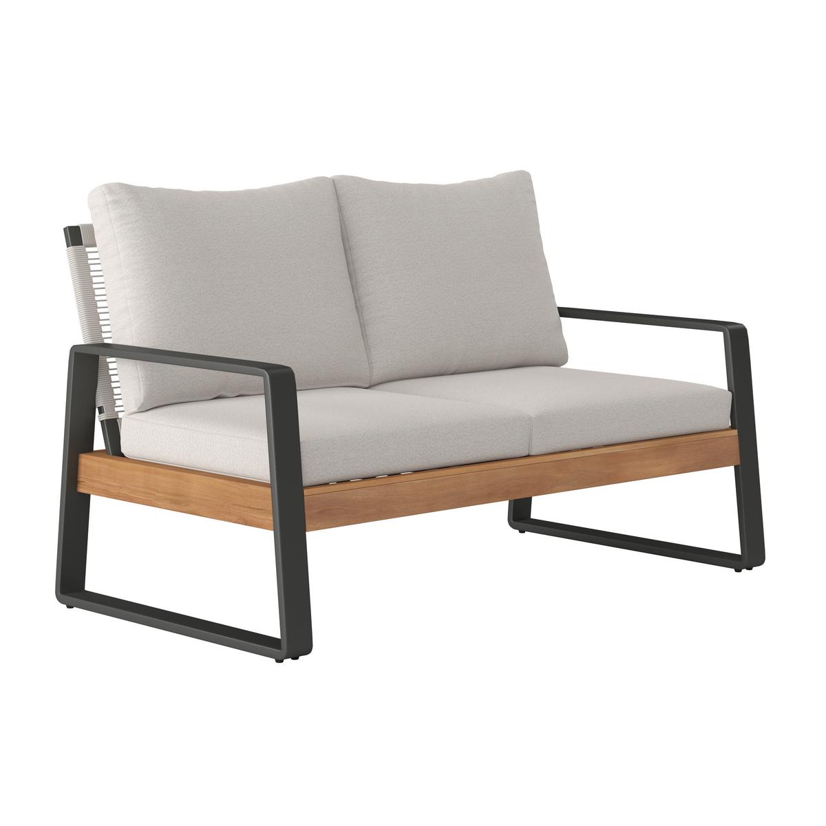 Loungegarnitur Alexa Creme Outdoorstoff/Metall +Abdeckung - Anthrazit/Creme, MODERN, Holz/Textil (150/81/85,5cm) - Bessagi Garden