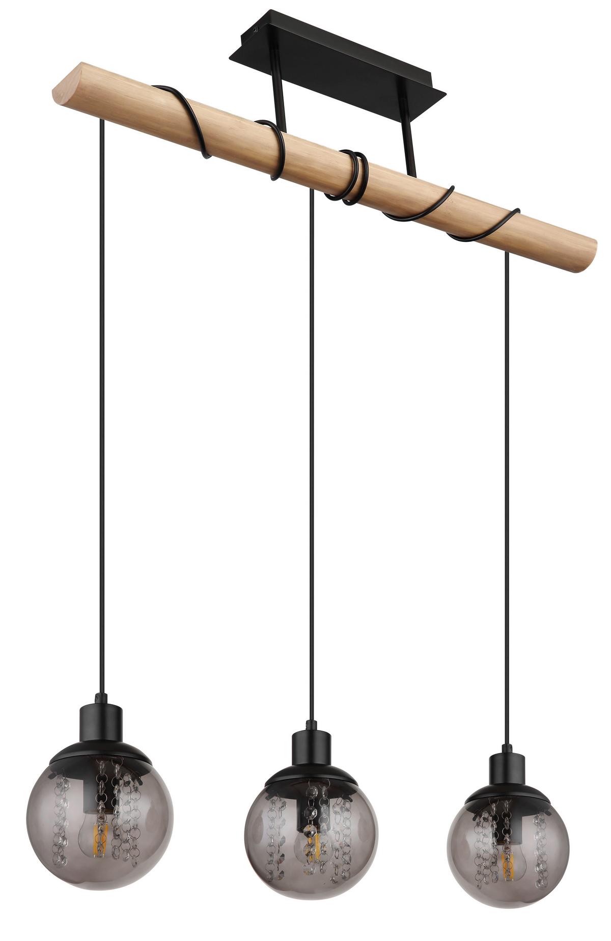 Hängeleuchte Richard Naturfarben max. 25 Watt - Klar/Schwarz, Natur, Glas/Holz (78/15/120cm) - Globo