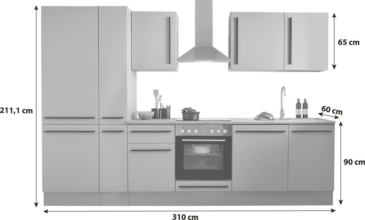 Küchenblock Denver m. Geräten Grau - Eichefarben/Schwarz, Design, Holzwerkstoff/Kunststoff (310cm) - P & B