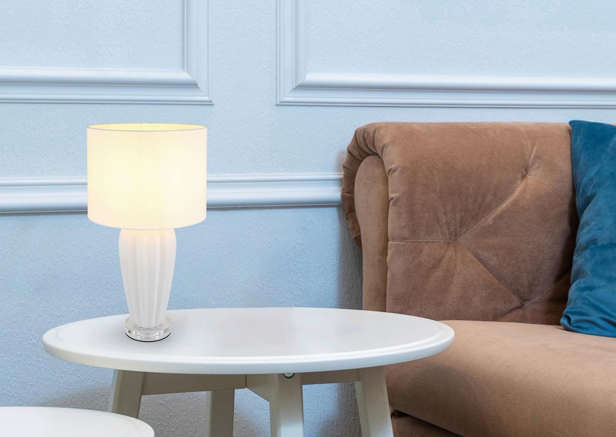 Tischleuchte Irina Weiß max. 40 Watt - Chromfarben/Weiß, KONVENTIONELL, Keramik/Textil (35/59cm) - Globo