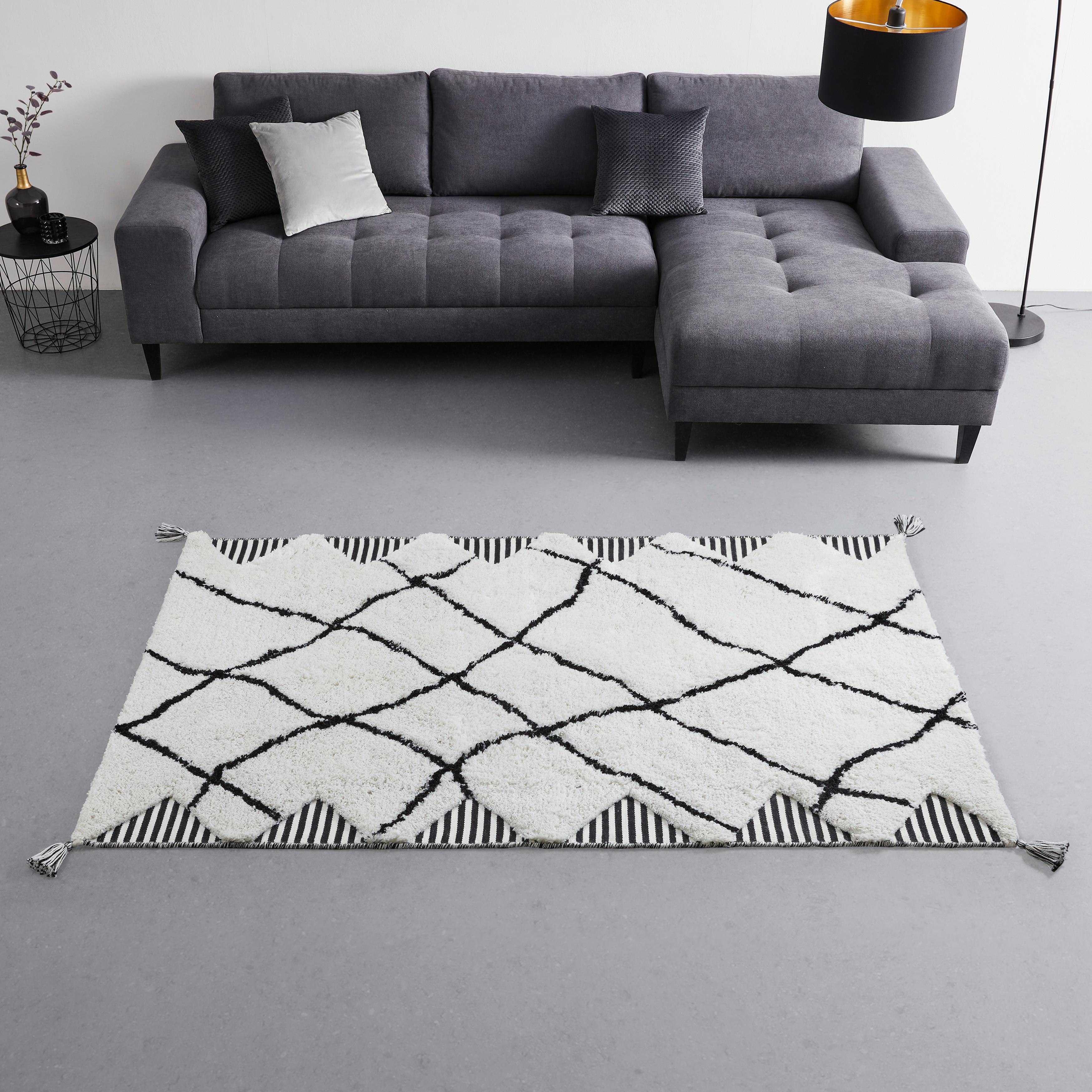 Webteppich Eliano in Schwarz/Beige ca. 160x230cm - Beige/Schwarz, MODERN, Textil (160/230cm) - Bessagi Home