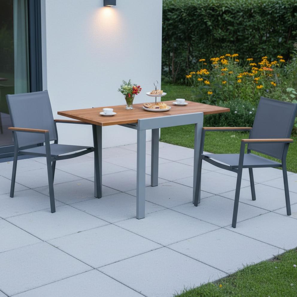 Balkon Naturfarben Akazie ausziehbar ca. 65x75x65cm - Silberfarben/Naturfarben, MODERN, Holz/Metall (65-130/75/65cm) - Gardenson