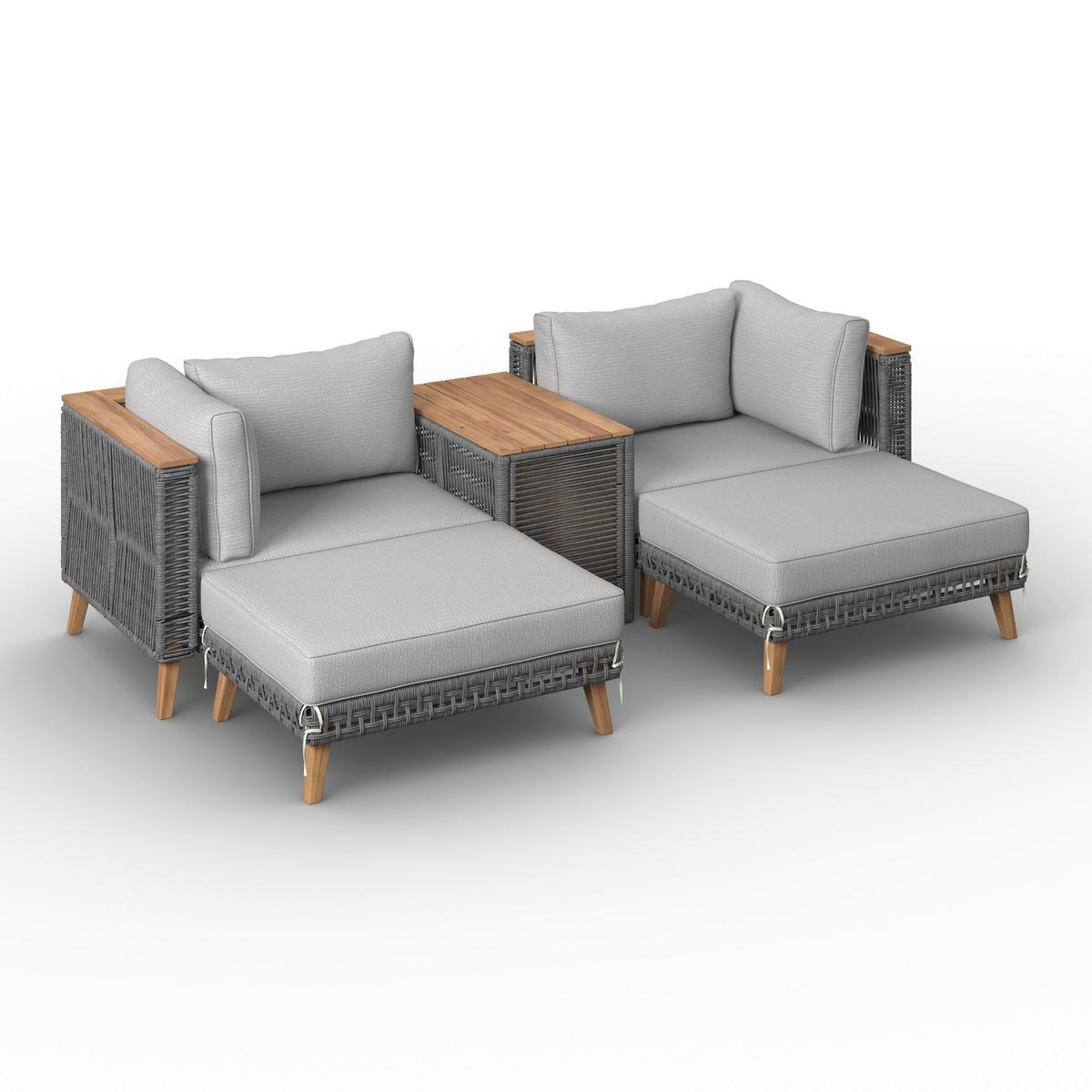 Loungegarnitur Marilou Grau Outdoorgewebe/Kunststoff/Holz - Grau/Akaziefarben, MODERN, Holz/Kunststoff - Bessagi Garden