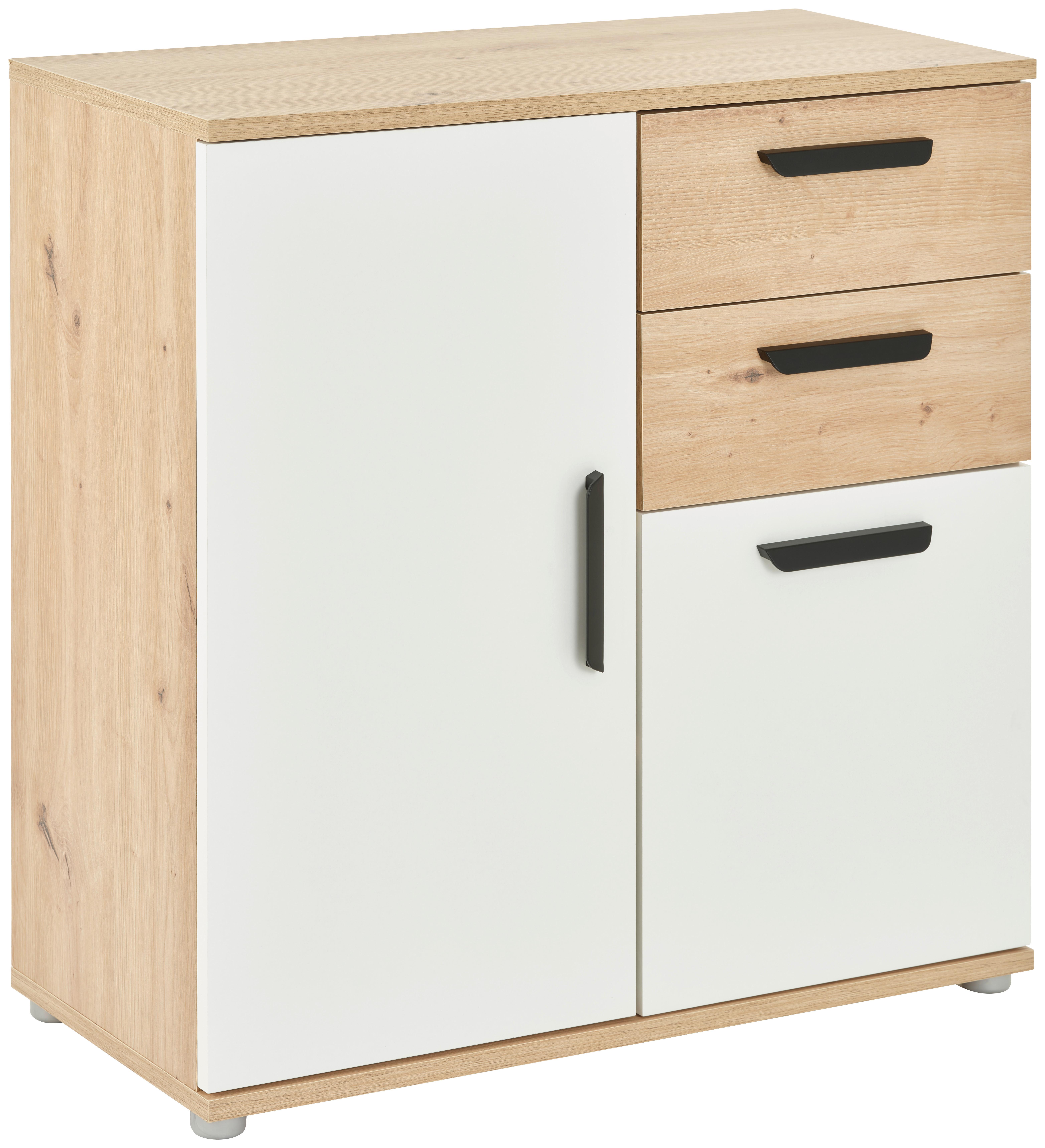 Komoda Basic Two, Barva Hrasta, Bela - srebrne barve/črna, Konvencionalno, umetna masa/leseni material (71,4/75/33,2cm)