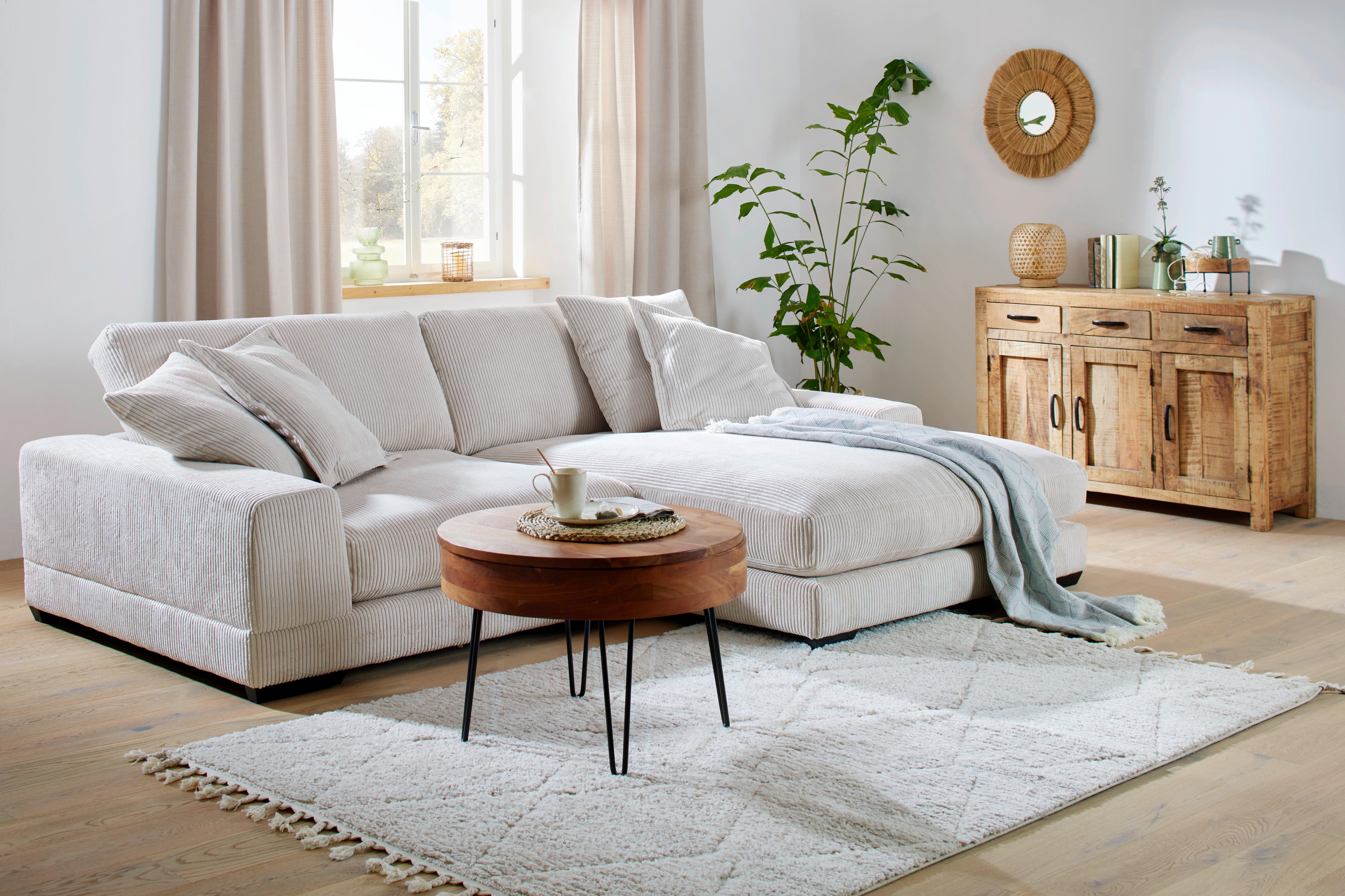 Ecksofa in Beige - Weiss/Beige, Modern, Holz/Kunststoff (280/190cm) - Modern Living