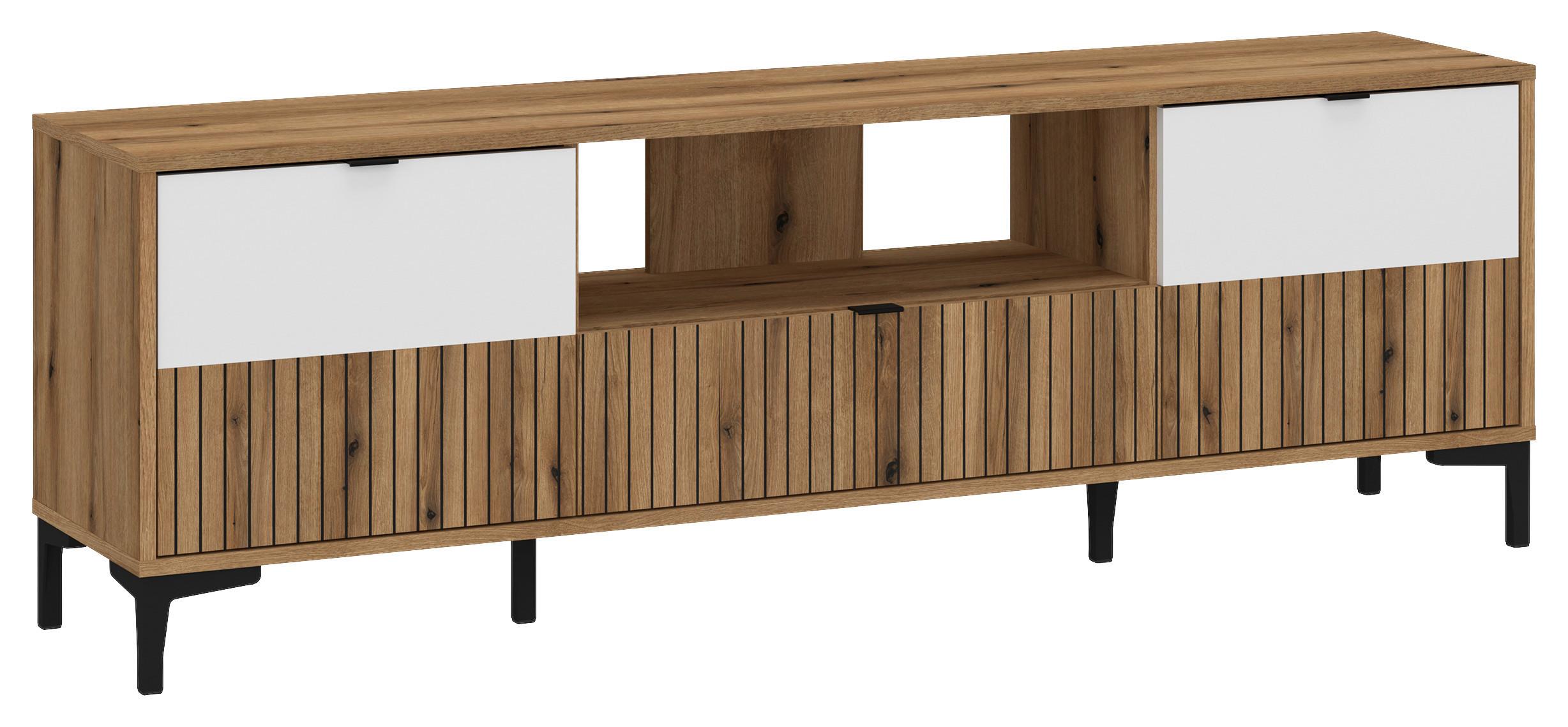 Comodă TV Comodă TV - alb/culoare lemn stejar, Trend, material pe bază de lemn (157,8/54/40cm) - Modern Living