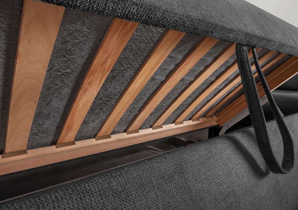 Wohnlandschaft Rigatti Anthrazit Chenille Bettkasten - Anthrazit/Schwarz, MODERN, Textil/Metall (184/387/252cm) - Livetastic