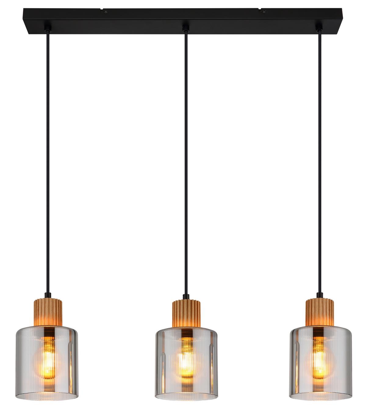 HÄNGELEUCHTE 15768-3 - Dunkelbraun/Schwarz, Natur, Glas/Holz (64/12/120cm) - Globo