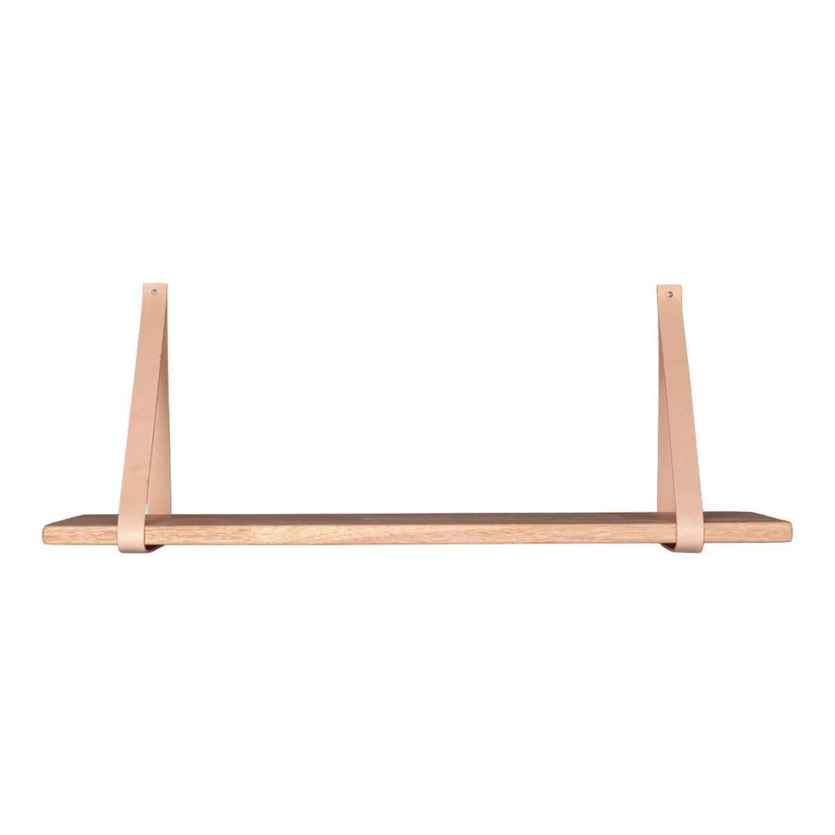 Wandregal Forno Echtholz/Rinderleder - Hellbraun/Naturfarben, Basics, Leder/Holz (120/2/20cm) - MID.YOU
