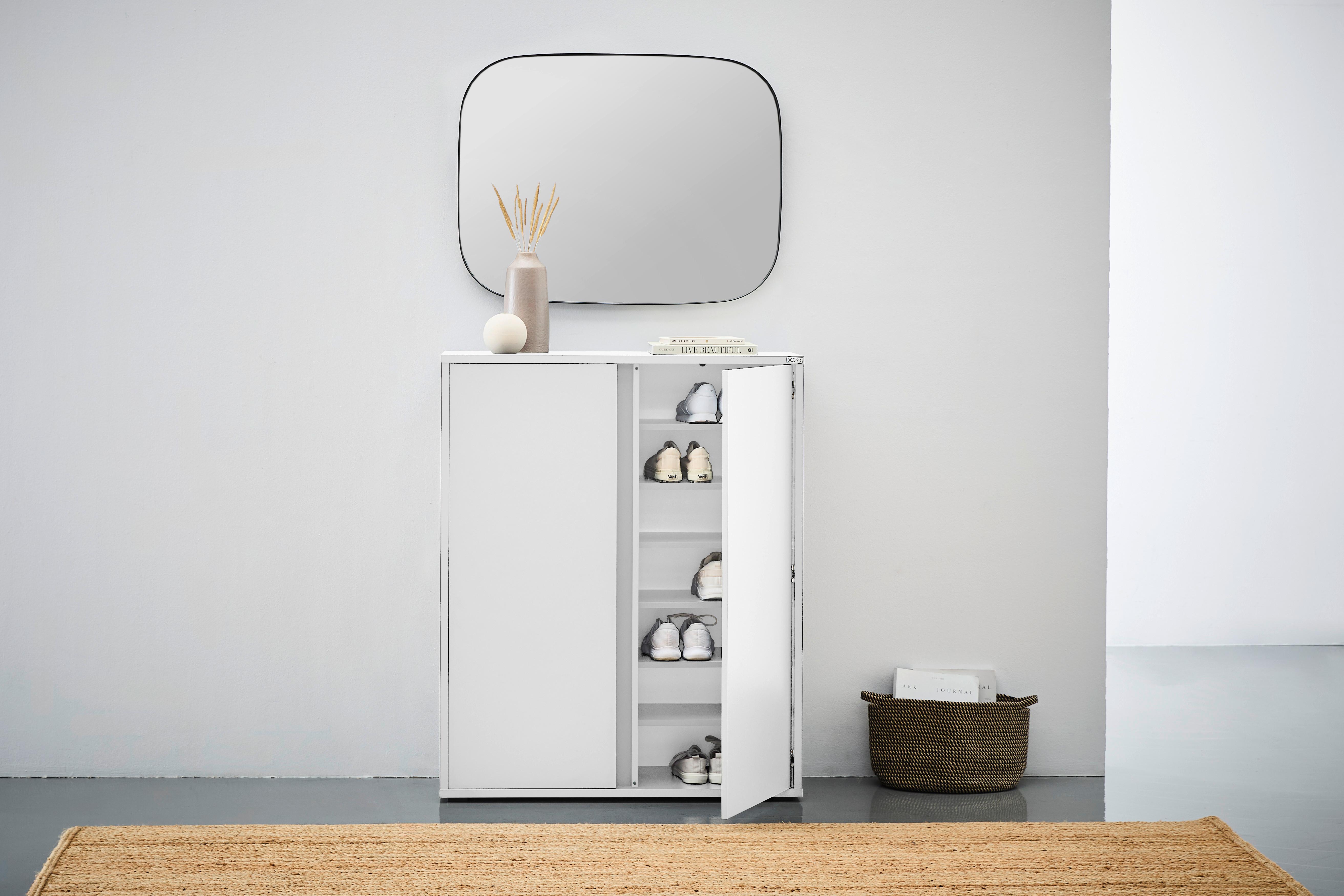 SZAFKA NA BUTY LIV - biały/kolor aluminiowy, Modern, materiał drewnopochodny/tworzywo sztuczne (97,5/120/33,8cm) - Xora