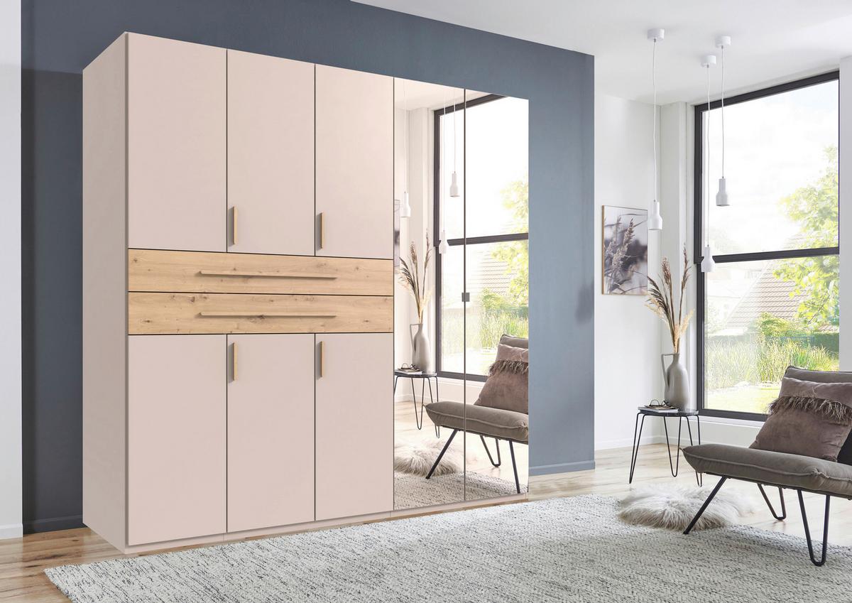Kleiderschrank Lumio Eiche-/Silber-/Kaschmirfarben - Kaschmir/Silberfarben, KONVENTIONELL, Glas/Holzwerkstoff (225/208/58cm) - Modern Living