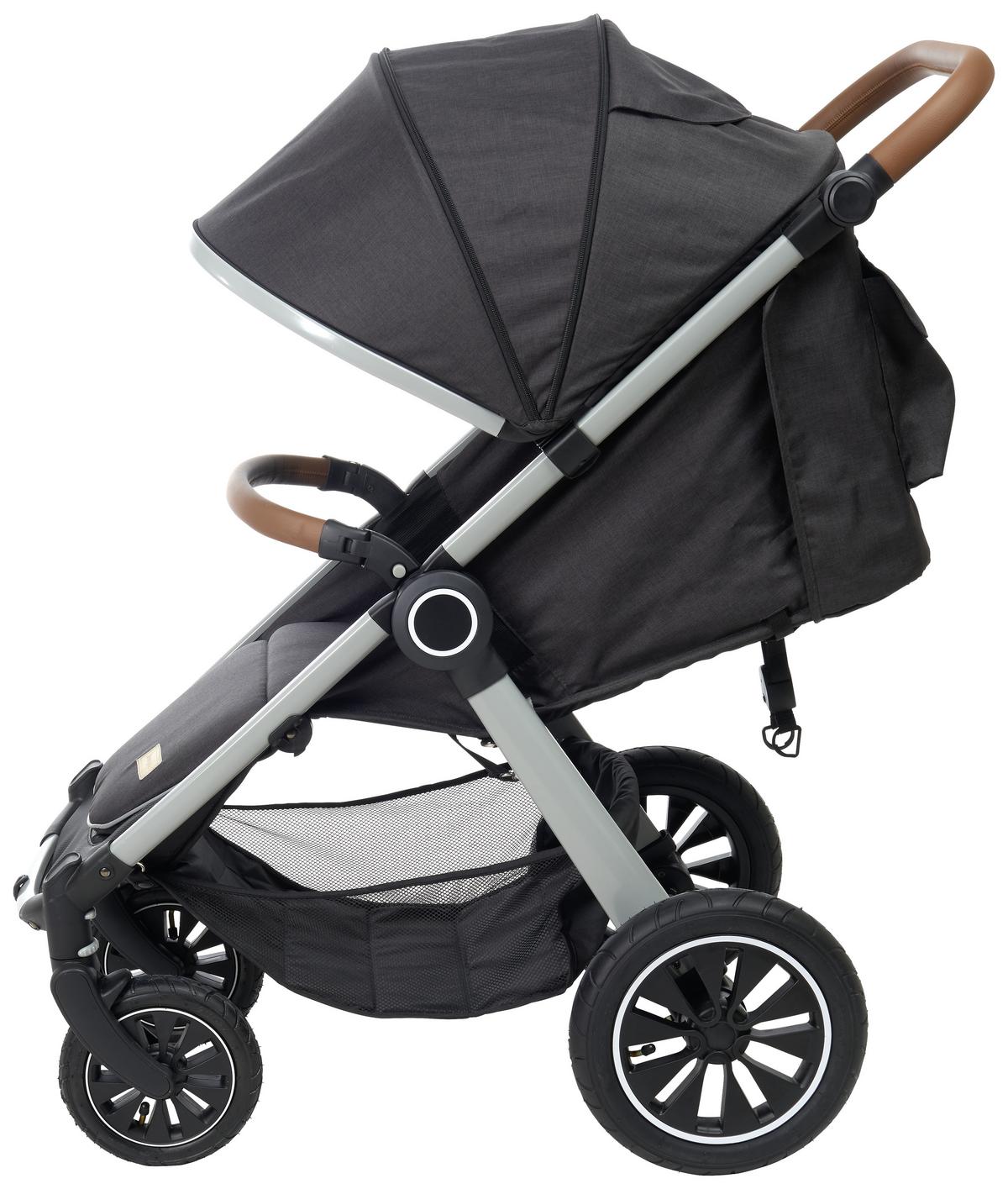 WÓZEK SPACEROWY SMART - ciemnoszary/kolor aluminiowy, Trend, metal/tkanina (115/56/105cm) - Jimmylee