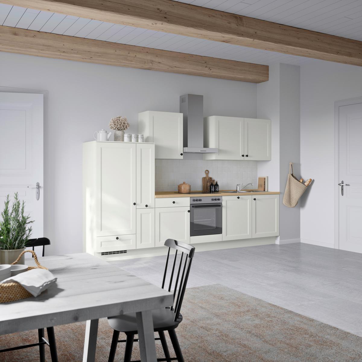 Küchenblock Cascada Low m. Geräten Weiß - Eichefarben/Schwarz, MODERN, Holzwerkstoff/Metall (330cm) - Nobilia