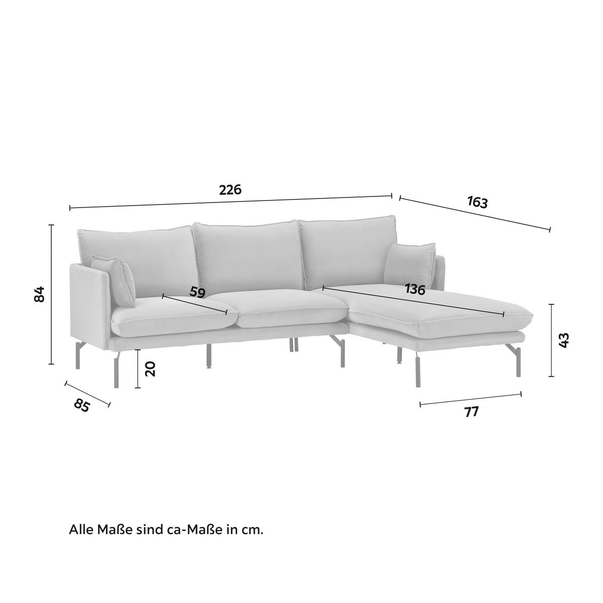 Wohnlandschaft Rosa in Rosa Samt - Schwarz/Rosa, Modern, Textil/Metall (226/84/163cm) - Bessagi Home