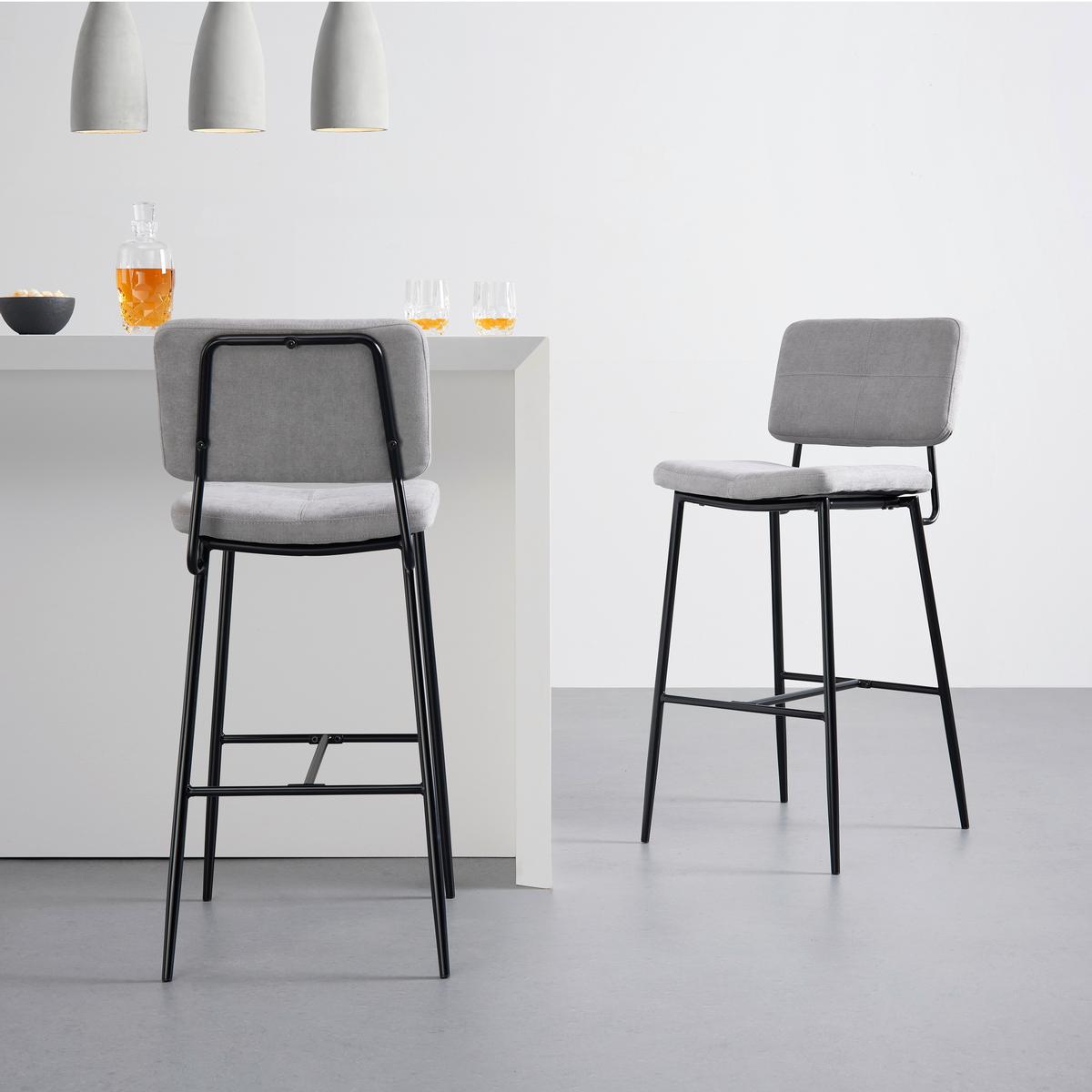 Barhocker Neta Hellgrau Webstoff Gepolstert - Hellgrau/Schwarz, MODERN, Holz/Textil (45cm) - Bessagi Home