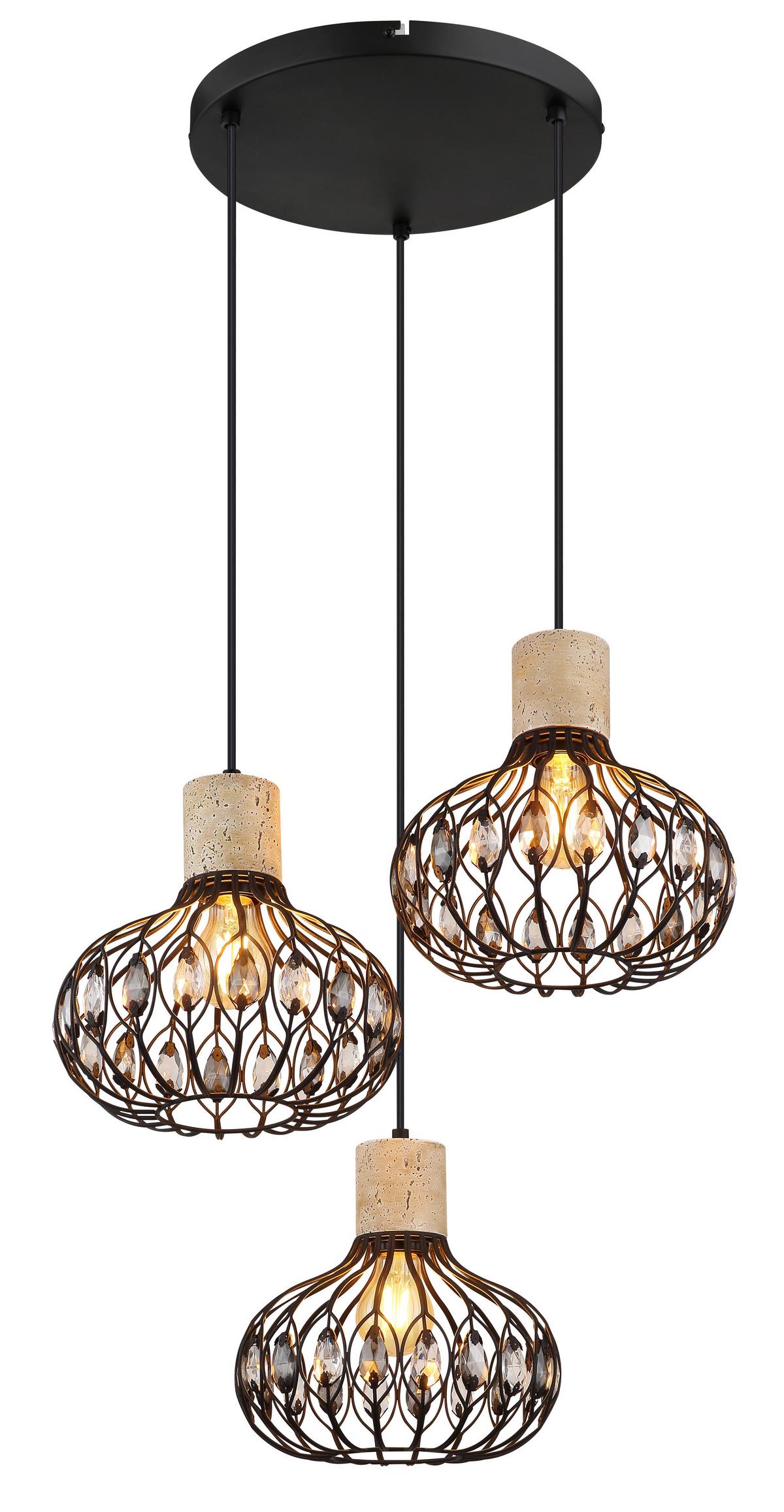 HÄNGELEUCHTE 15778-3HR DORTHY - Klar/Schwarz, Design, Glas/Kunststoff (47/150cm) - Globo