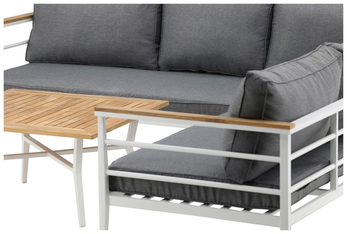 Loungegarnitur Mexico ca. 233x233 cm Alu Weiß/Teak - Weiß, KONVENTIONELL, Holz/Metall (233/233cm) - Gardenson