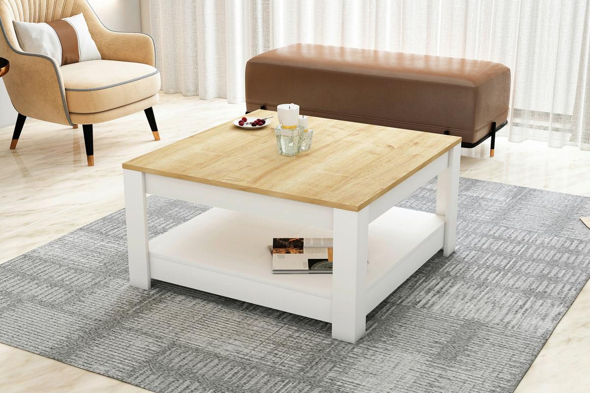 Klubska Miza Athena - barve hrasta/bela, Design, leseni material (89/89/45cm) - Livetastic