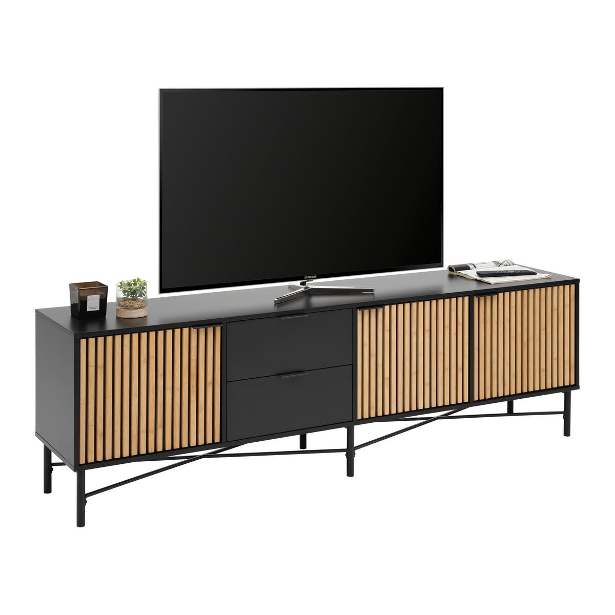 Lowboard Madrid Schwarz/Naturfarben massiv - Eichefarben/Schwarz, MODERN, Holz/Holzwerkstoff (195/60/40cm) - Mömax