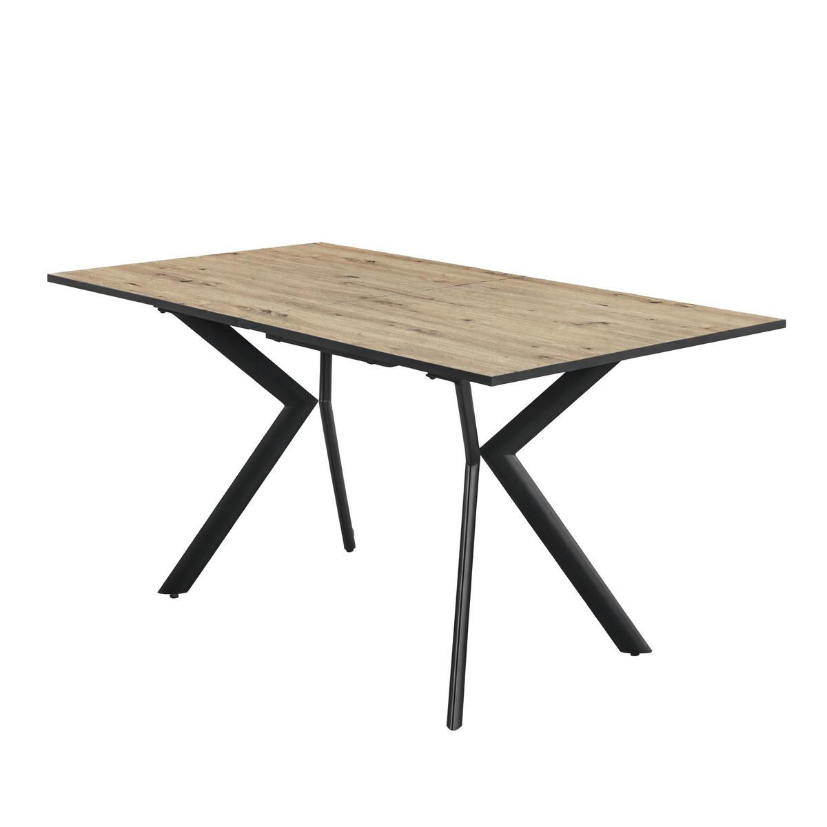 Raztegljiva Jedilna Miza Marcel, 140-180x80 - črna/barve hrasta, Moderno, kovina/leseni material (140-180/76/80cm)
