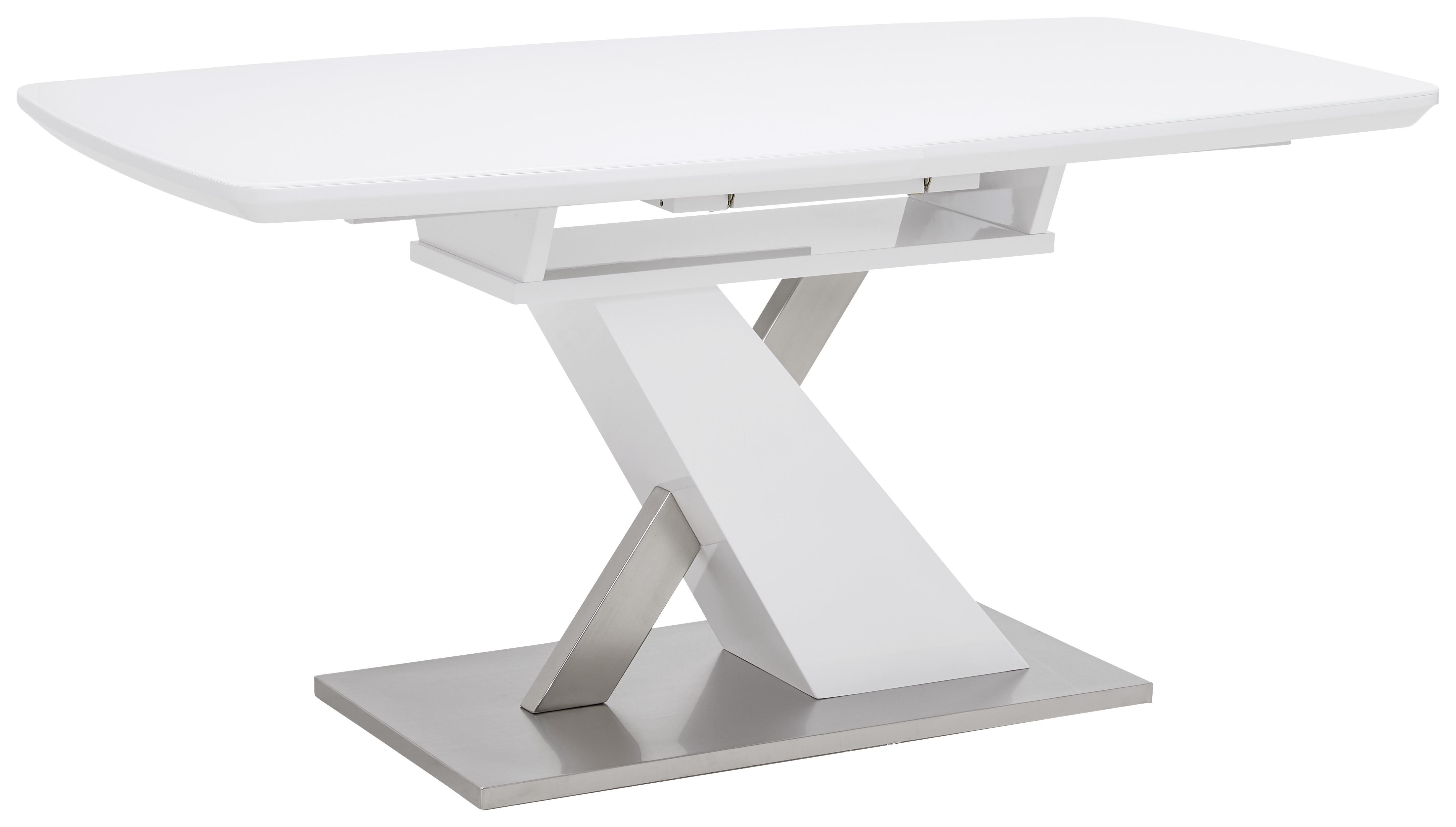 Ausziehtisch in Weiss - Edelstahlfarben/weiss, Modern, Glas/Holzwerkstoff (160-200/90/76cm) - Premium Living