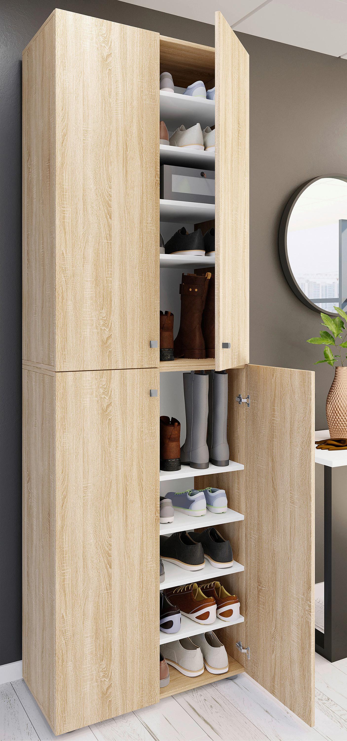 Schuhschrank LONA Sonoma Eiche ca. 70x220x40cm - Silberfarben/Schwarz, Design, Holzwerkstoff/Kunststoff (70/220/40cm) - MID.YOU