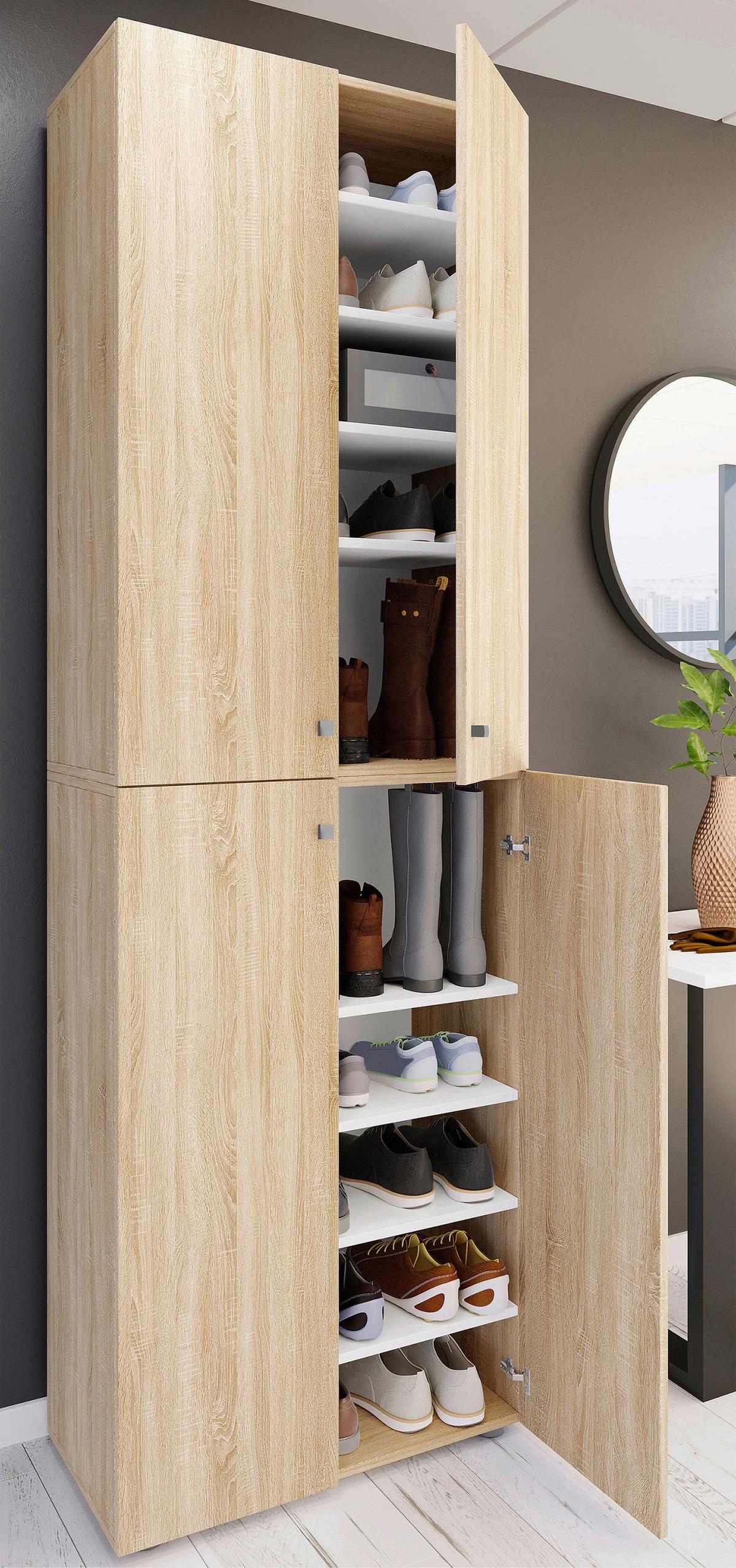 Schuhschrank LONA Sonoma Eiche ca. 70x220x40cm - Silberfarben/Schwarz, Design, Holzwerkstoff/Kunststoff (70/220/40cm) - MID.YOU