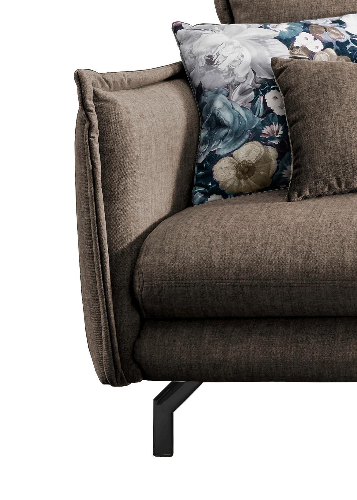 Wohnlandschaft Lava Braun Velours - Türkis/Schwarz, MODERN, Textil/Metall (255/180cm) - Livetastic