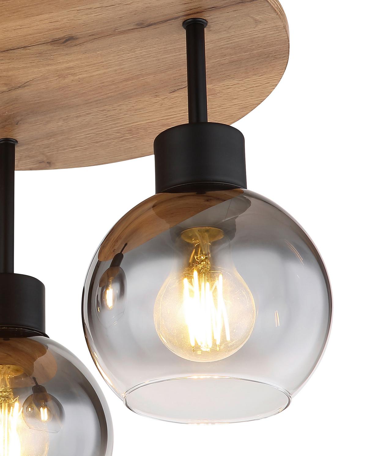 Deckenleuchte Moitas in Braun/Grau/Schwarz max. 40W - Schwarz/Braun, Natur, Glas/Holzwerkstoff (38/30cm) - Globo