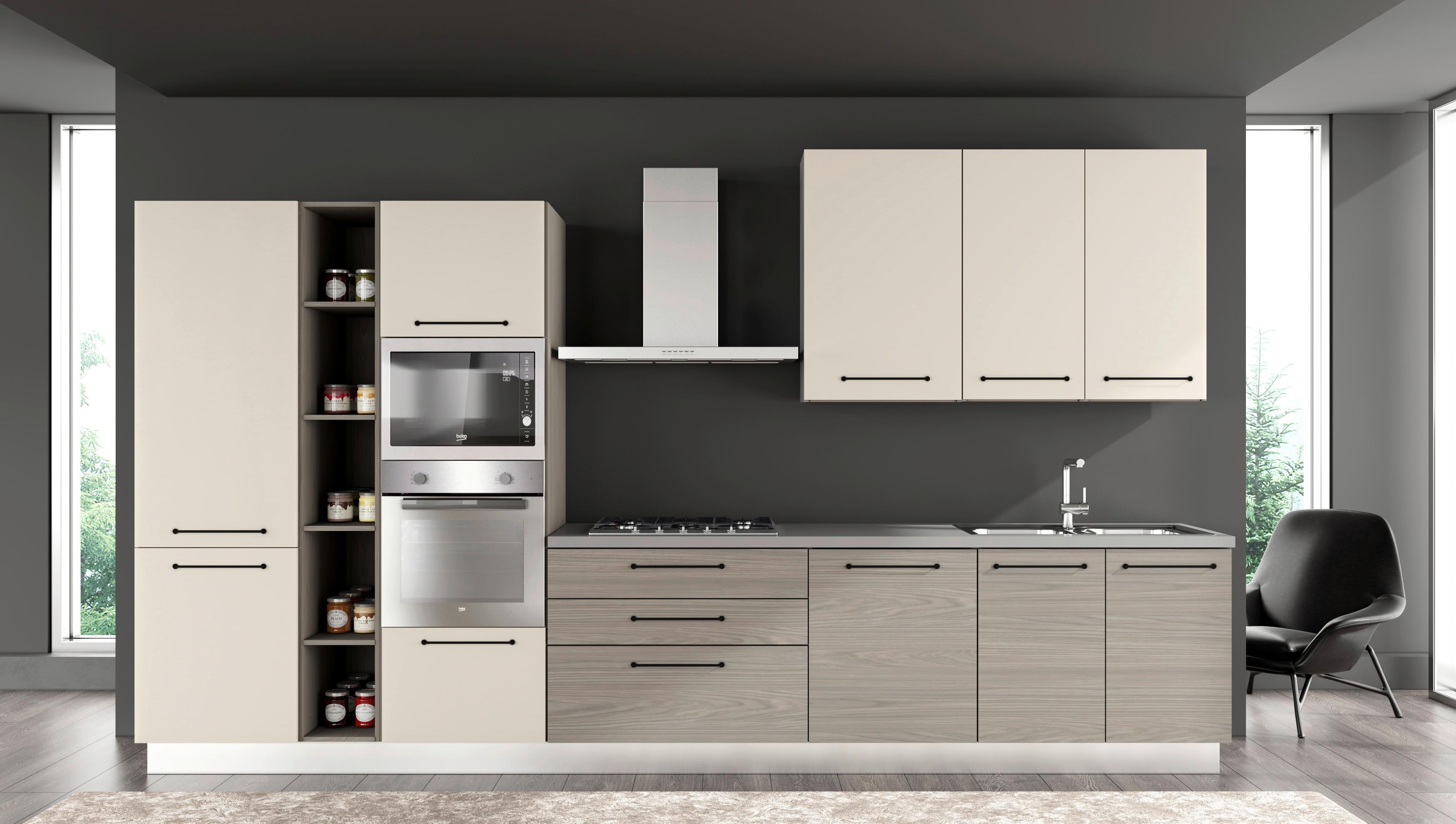 Kuhinjski Blok Line, Z Aparati, 390 Cm - sivi hrast/črna, Moderno, kovina/leseni material (390/60/216/240cm) - Mömax