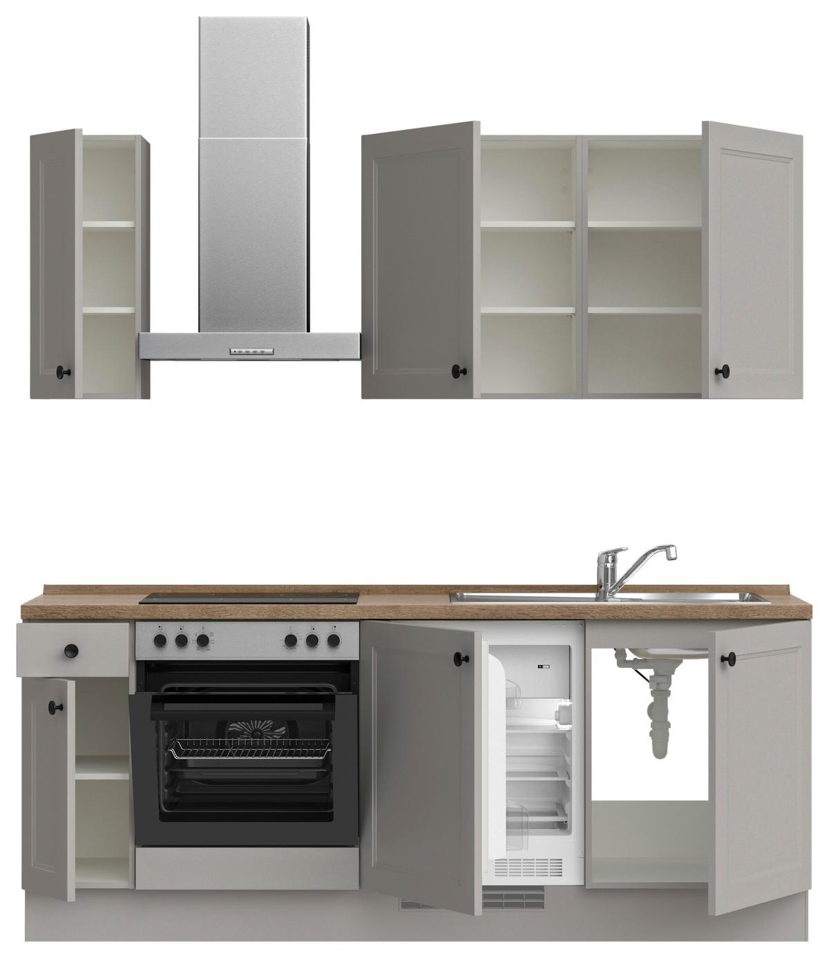 Küchenblock Cascada Low m. Geräten Grau - Eiche dunkel/Schwarz, MODERN, Holzwerkstoff/Metall (210cm) - Nobilia