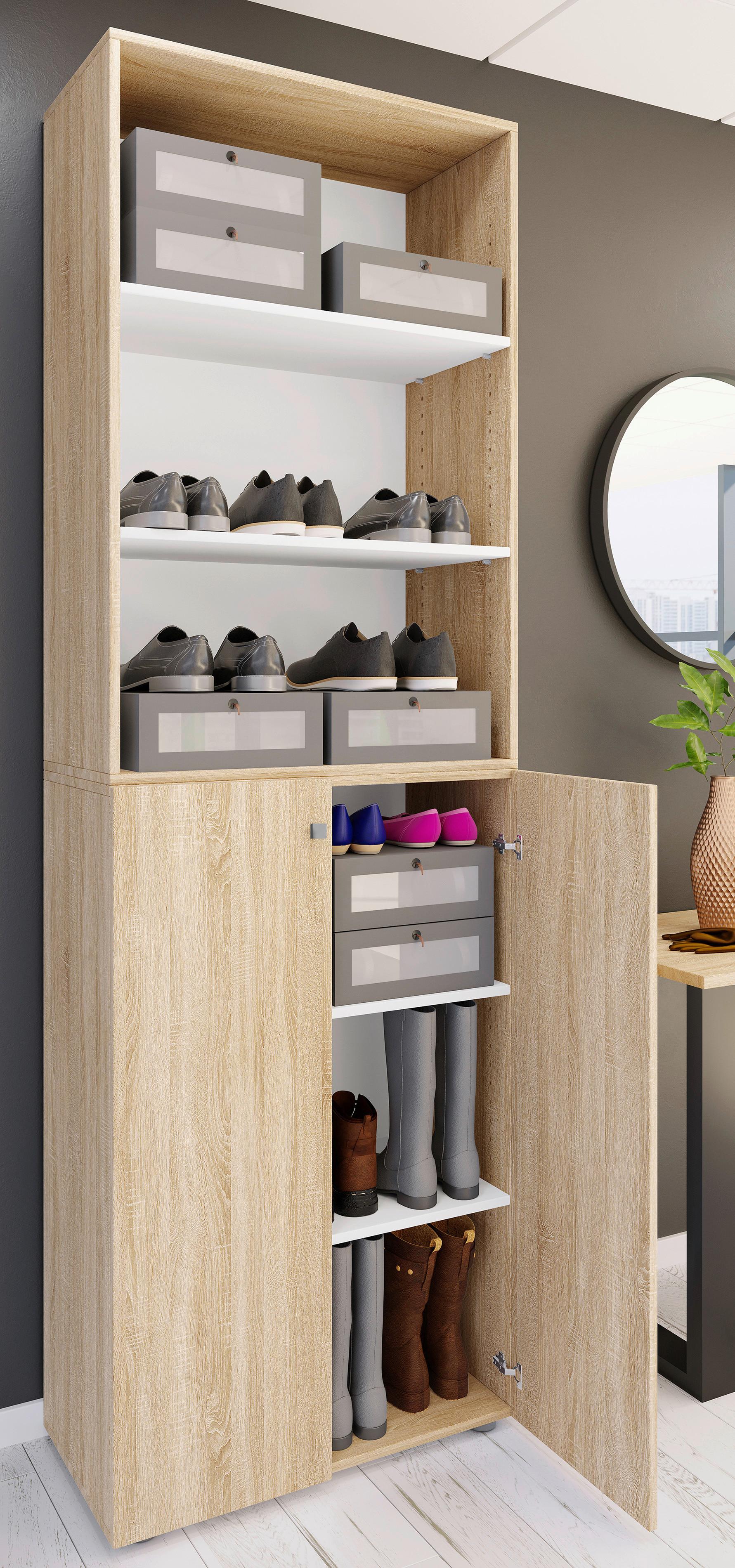 Schuhschrank LONA Sonoma Eiche ca. 70x220x40 cm - Silberfarben/Schwarz, Design, Holzwerkstoff/Kunststoff (70/220/40cm) - MID.YOU