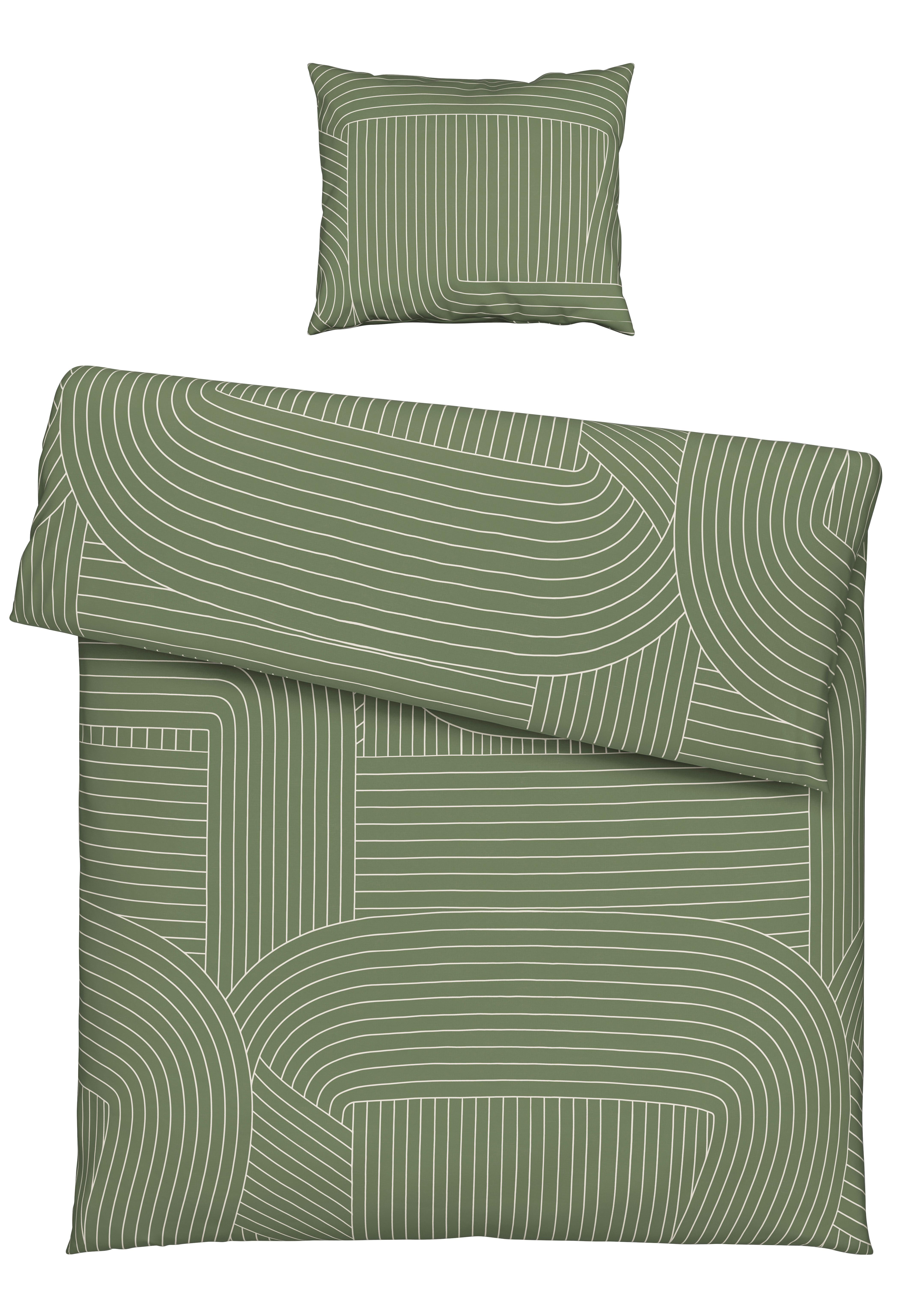 Bettwäsche Scribble ca. 160x210cm - Beige/Grün, Modern, Textil (160/210cm) - Modern Living