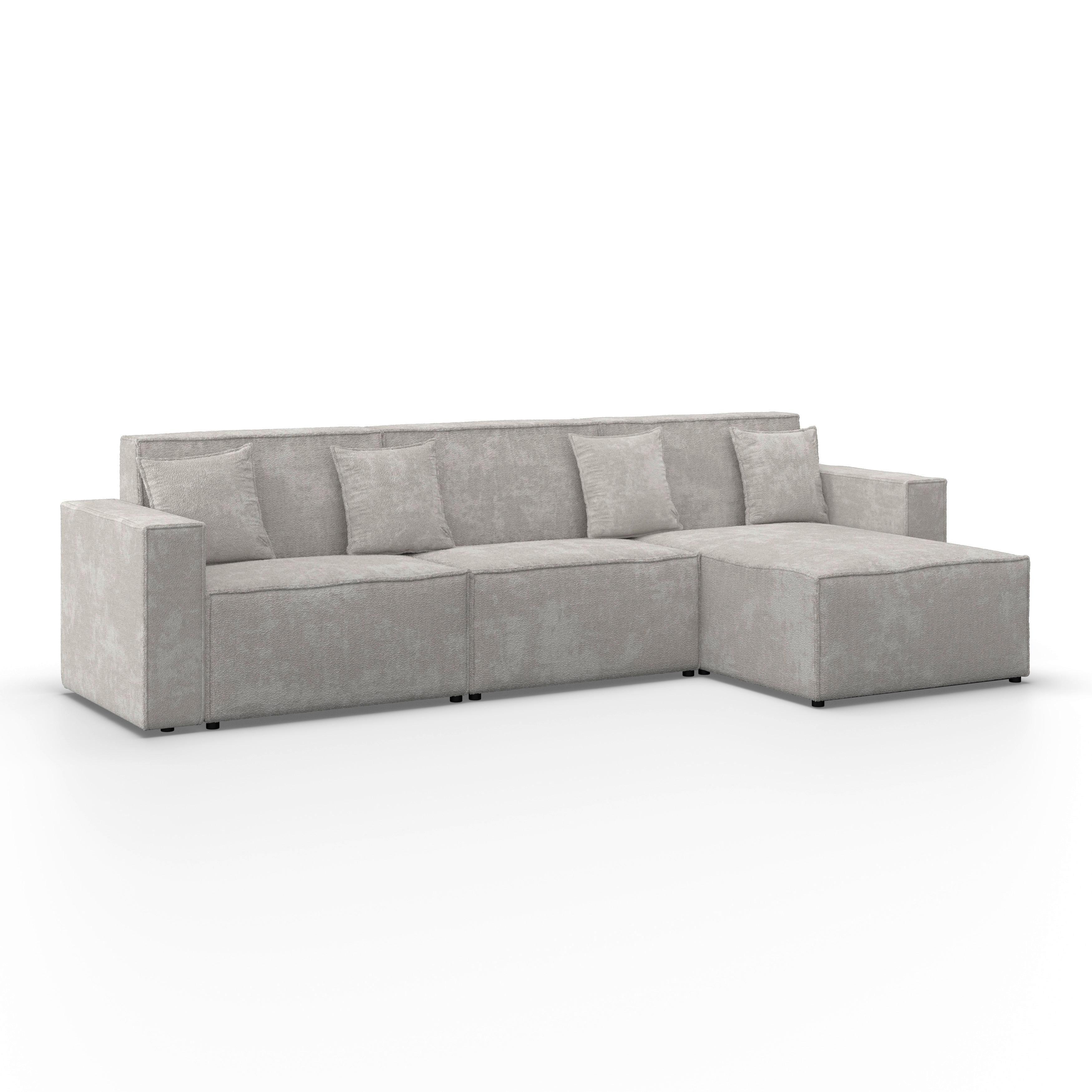Wohnlandschaft Milo Bouclé Hellgrau - Hellgrau/Schwarz, MODERN, Holz/Holzwerkstoff (310/83/148cm) - Bessagi Home