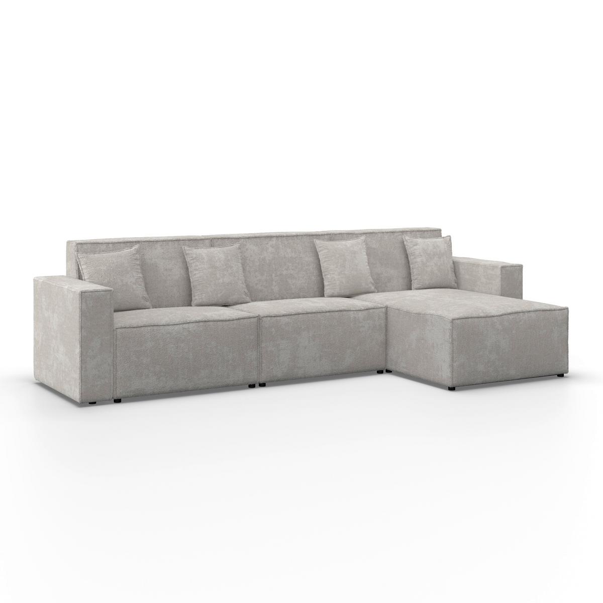 Wohnlandschaft Milo Bouclé Hellgrau - Hellgrau/Schwarz, MODERN, Holz/Holzwerkstoff (310/83/148cm) - Bessagi Home