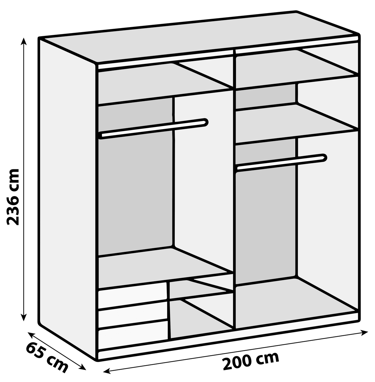 Schwebetürenschrank Level 36D ca. 200 cm Weiß/Eiche Dekor - Chromfarben/Weiß Hochglanz, MODERN, Holzwerkstoff/Metall (200/236/65cm) - MID.YOU