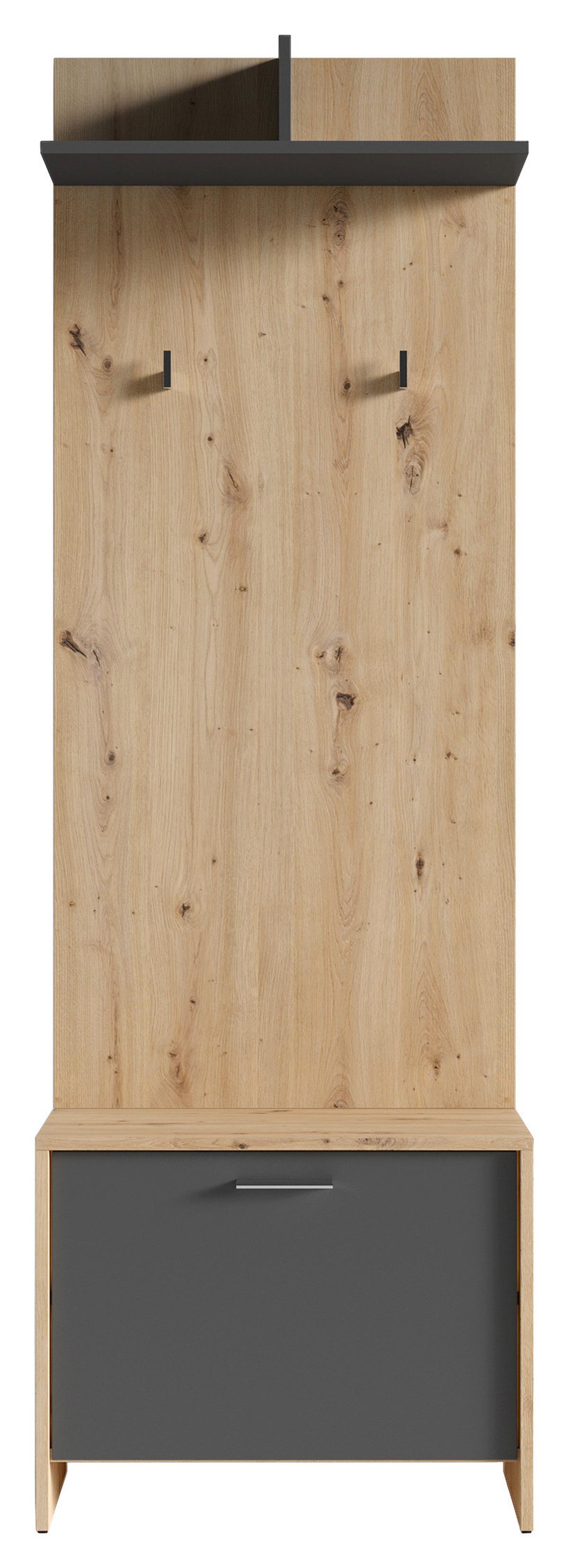 Garderobe Ben 3-tlg. Eiche Artisan/Anthrazit - Anthrazit/Eiche Artisan, Design, Holzwerkstoff (40/184/35cm) - MID.YOU