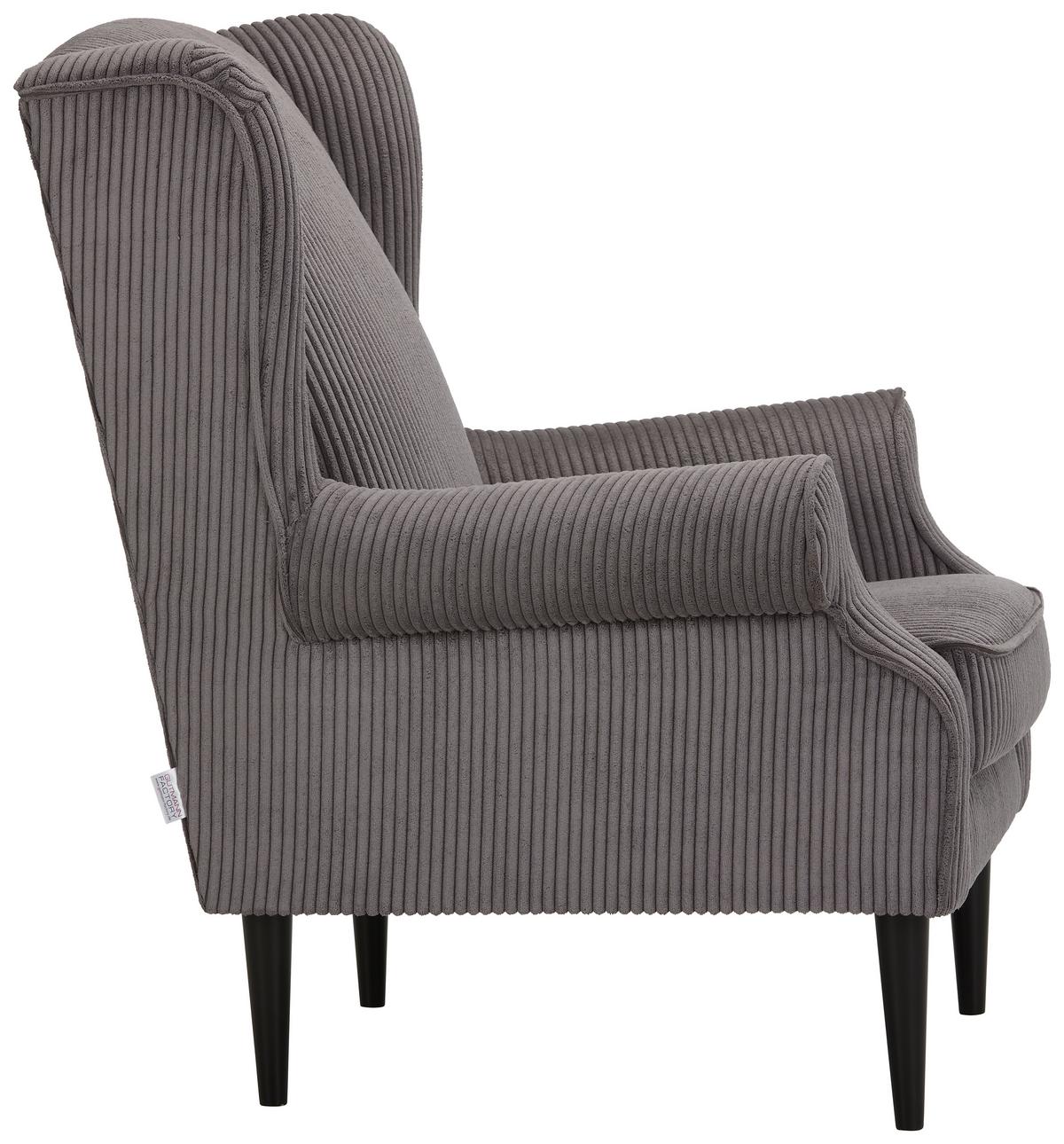 Ohrensessel Viola in Dunkelgrau - Dunkelgrau/Schwarz, Holz/Textil (82/95/85cm) - Mömax