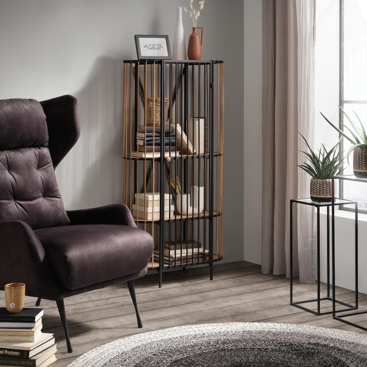 Polc Bamboo - natúr/fekete, Lifestyle, faalapú anyag/természetes anyagok (67/132/32cm) - Premium Living