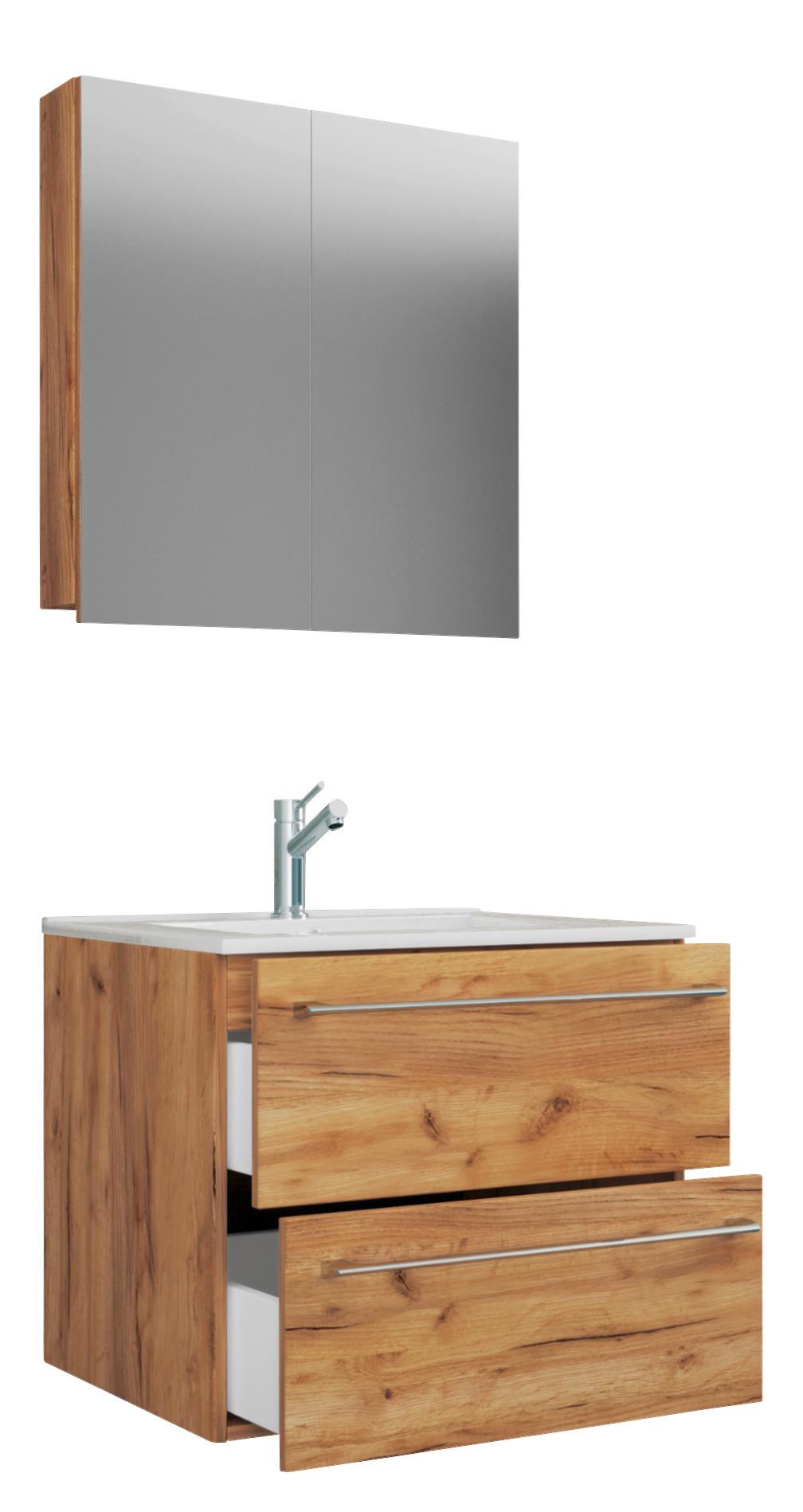 Kopalnica Badinos, Hrast - bela/barve aluminija, Moderno, kovina/leseni material (60cm) - MID.YOU