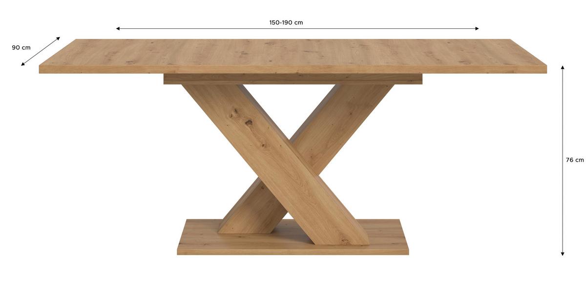 Ausziehtisch Marlon Eiche Artisan ca. 150-190x90x76 cm - Eiche Artisan, KONVENTIONELL, Holzwerkstoff (150-190/90/76cm)
